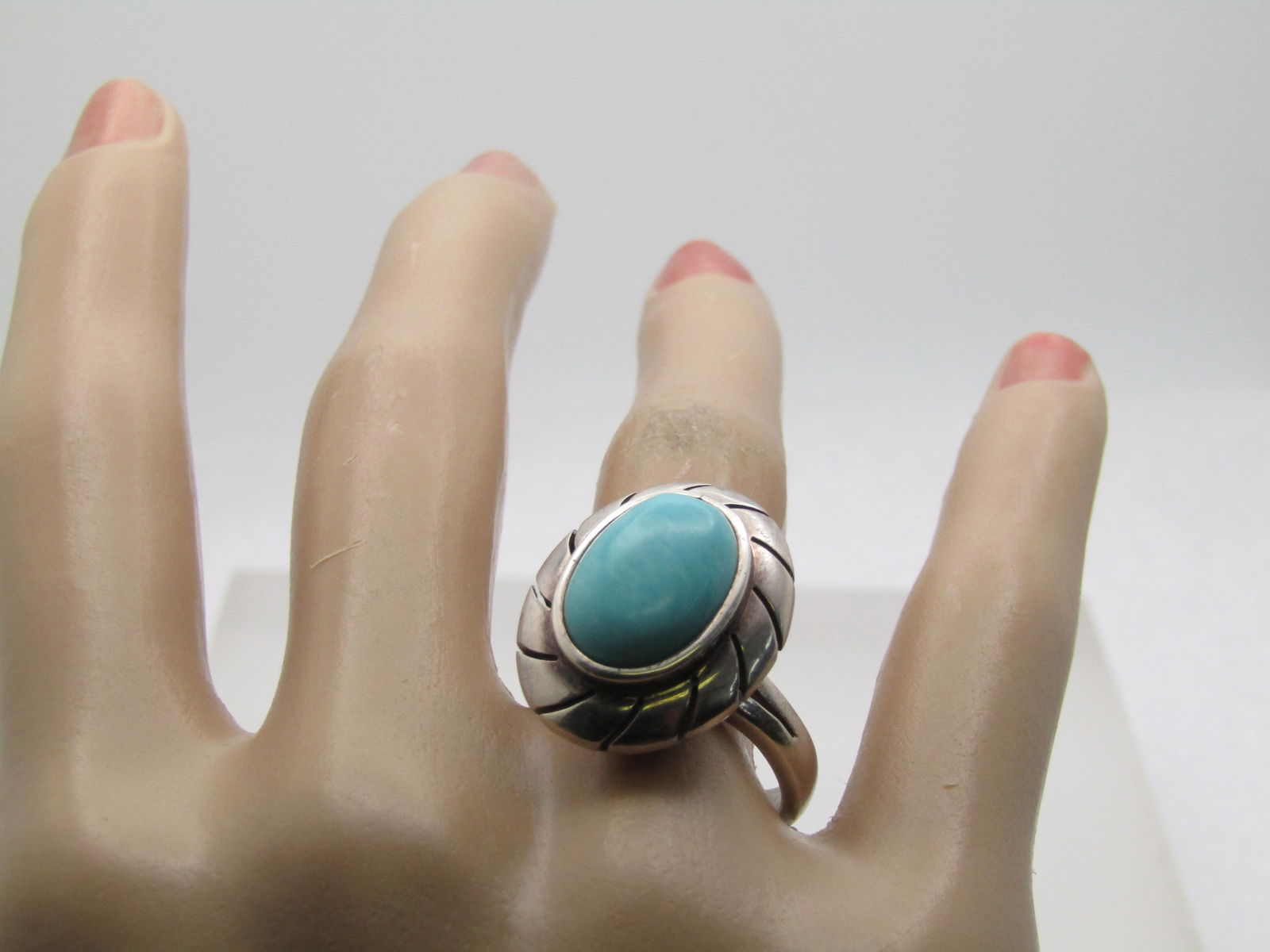 Sterling Mexican Turquoise Colored Ring, Sz. 8.5, Signed CII, Mexico, 1990's-2000's - 6