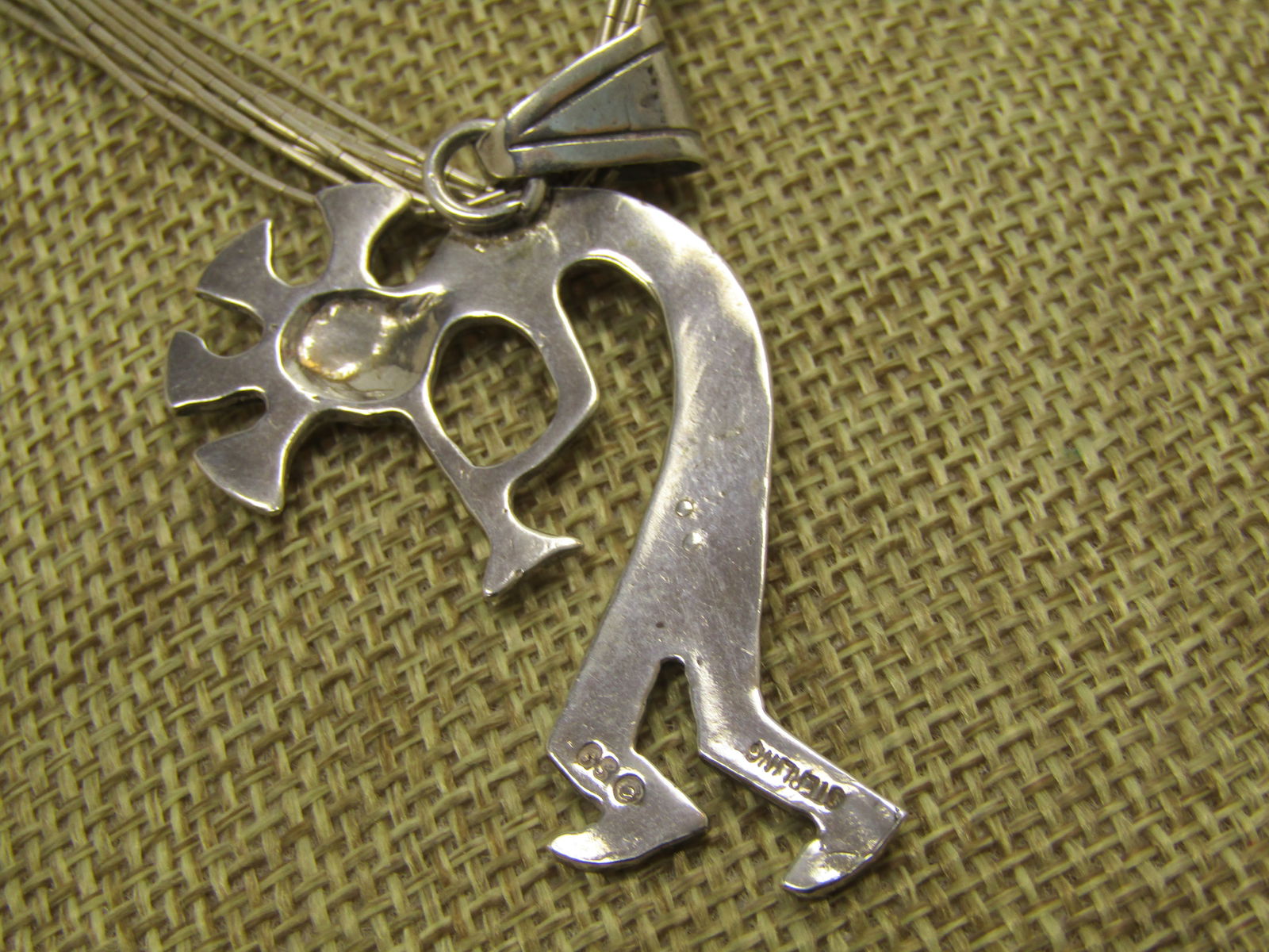 Vintage Sterling Navajo Kokopeli Ten Strand Necklace, 18", Signed GS, 1980's-1990's - 3