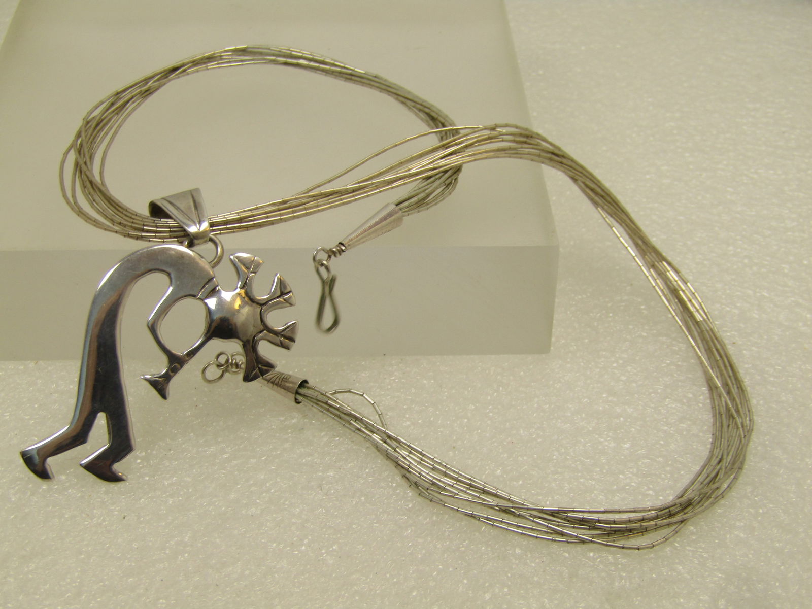 Vintage Sterling Navajo Kokopeli Ten Strand Necklace, 18", Signed GS, 1980's-1990's - 4