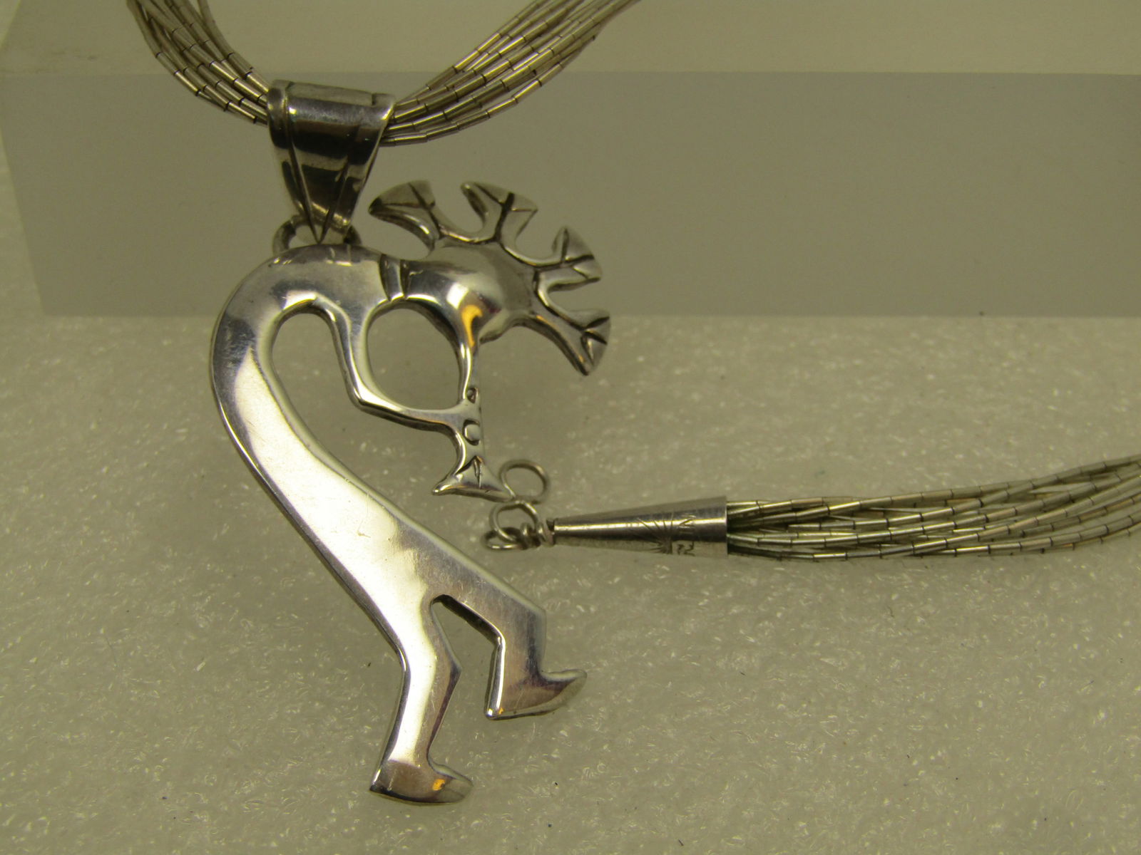 Vintage Sterling Navajo Kokopeli Ten Strand Necklace, 18", Signed GS, 1980's-1990's - 5