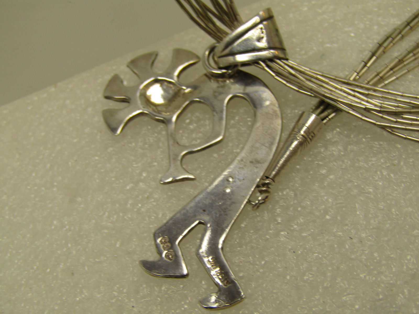 Vintage Sterling Navajo Kokopeli Ten Strand Necklace, 18", Signed GS, 1980's-1990's - 6