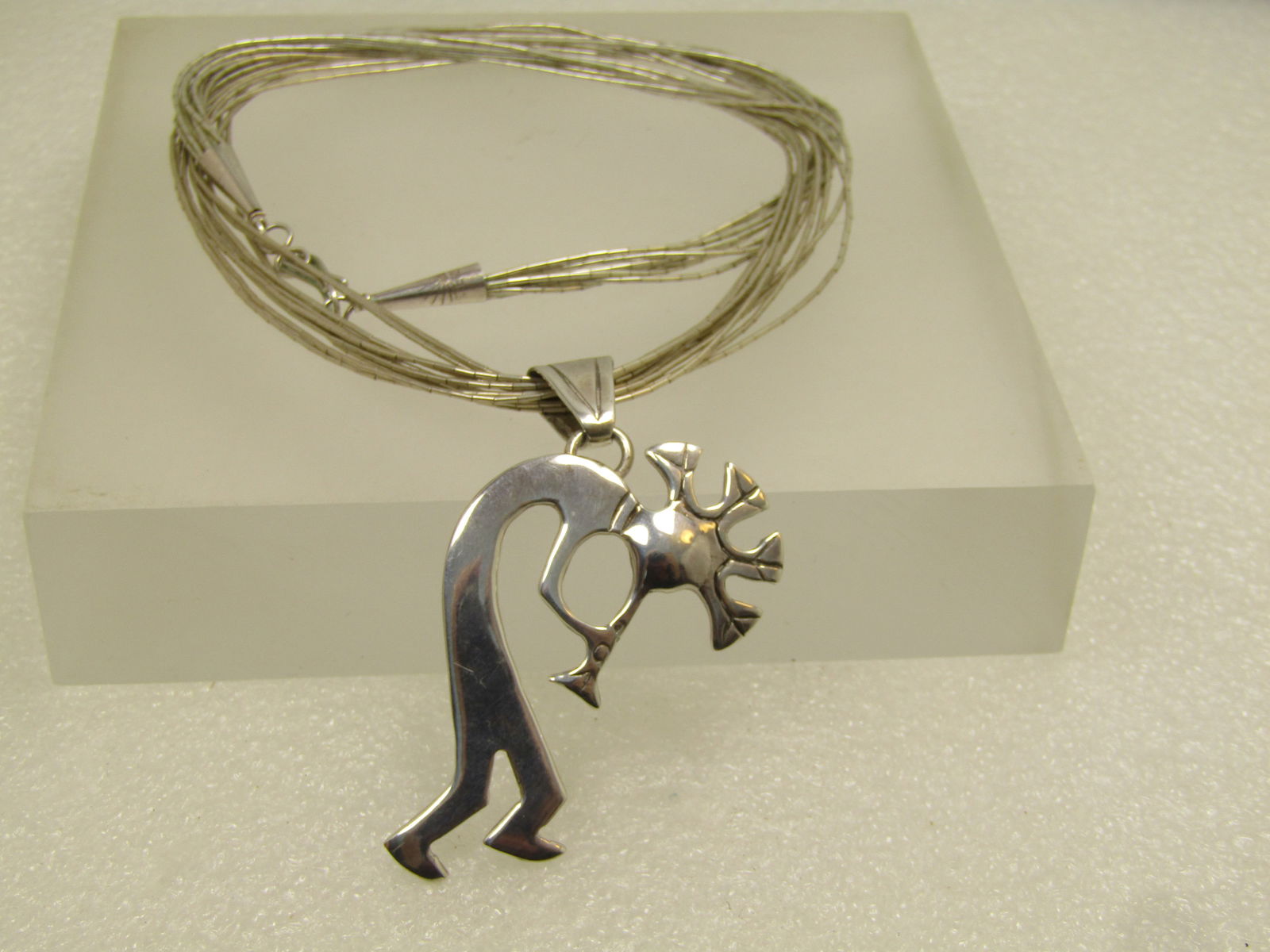 Vintage Sterling Navajo Kokopeli Ten Strand Necklace, 18", Signed GS, 1980's-1990's - 7