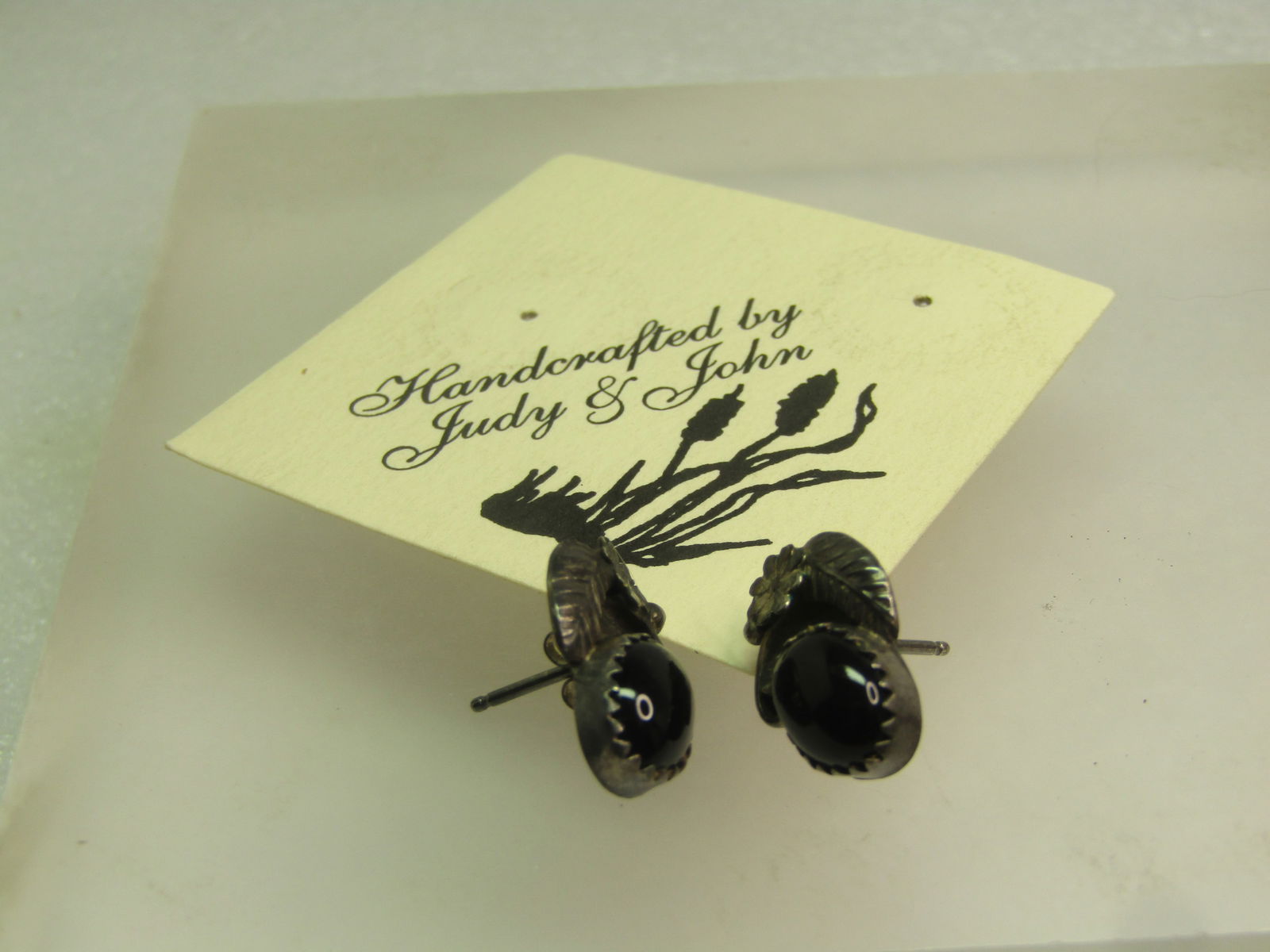 Vintage Sterling Southwestern Onyx Earrings, Pierced, 1980's, On Card - 6