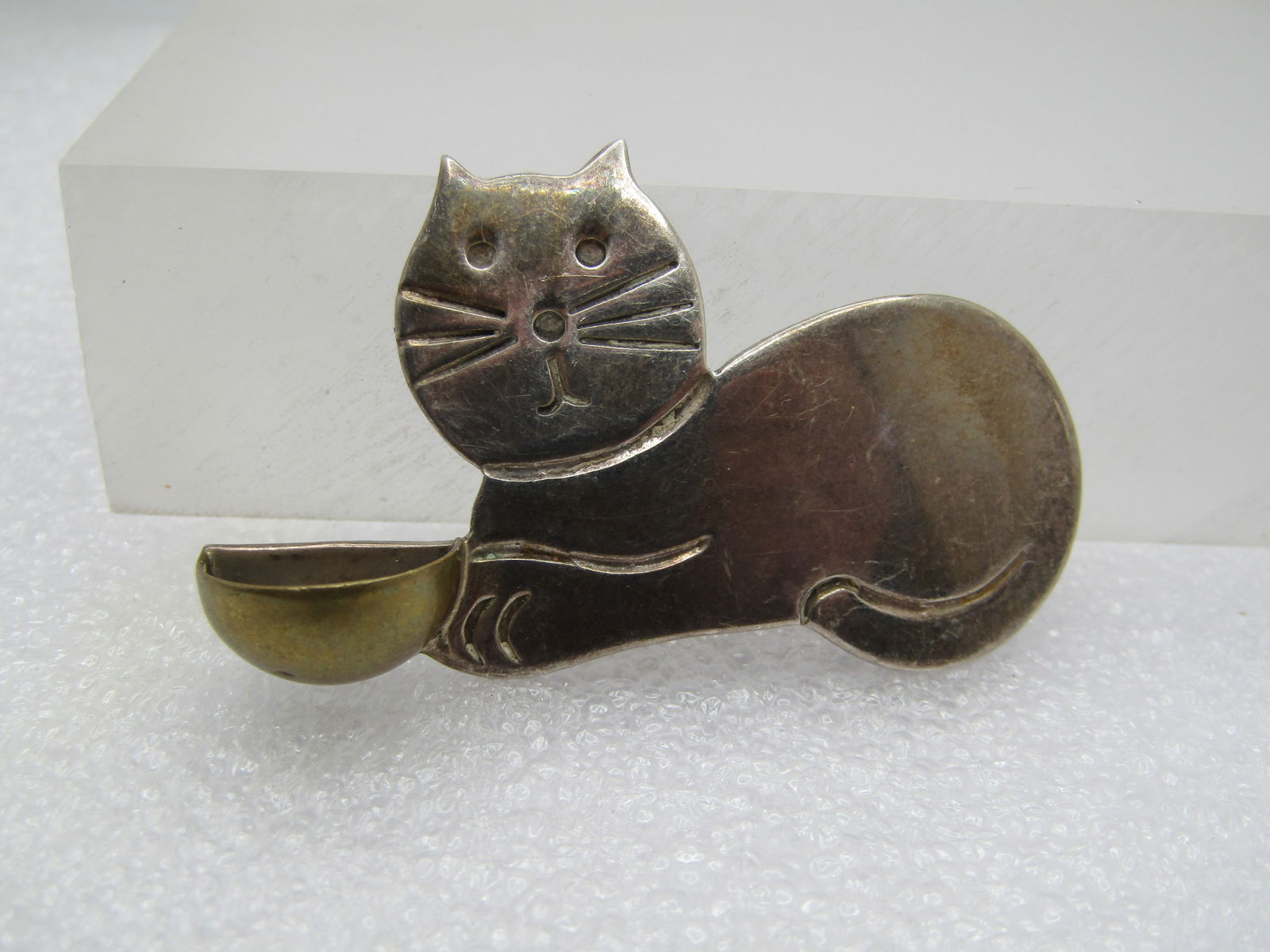 Vintage Sterling Cat with Bowl Brooch, Taxco, Mexico, Signed 925 MEXICO TM-212" and has partial (1 of 5)