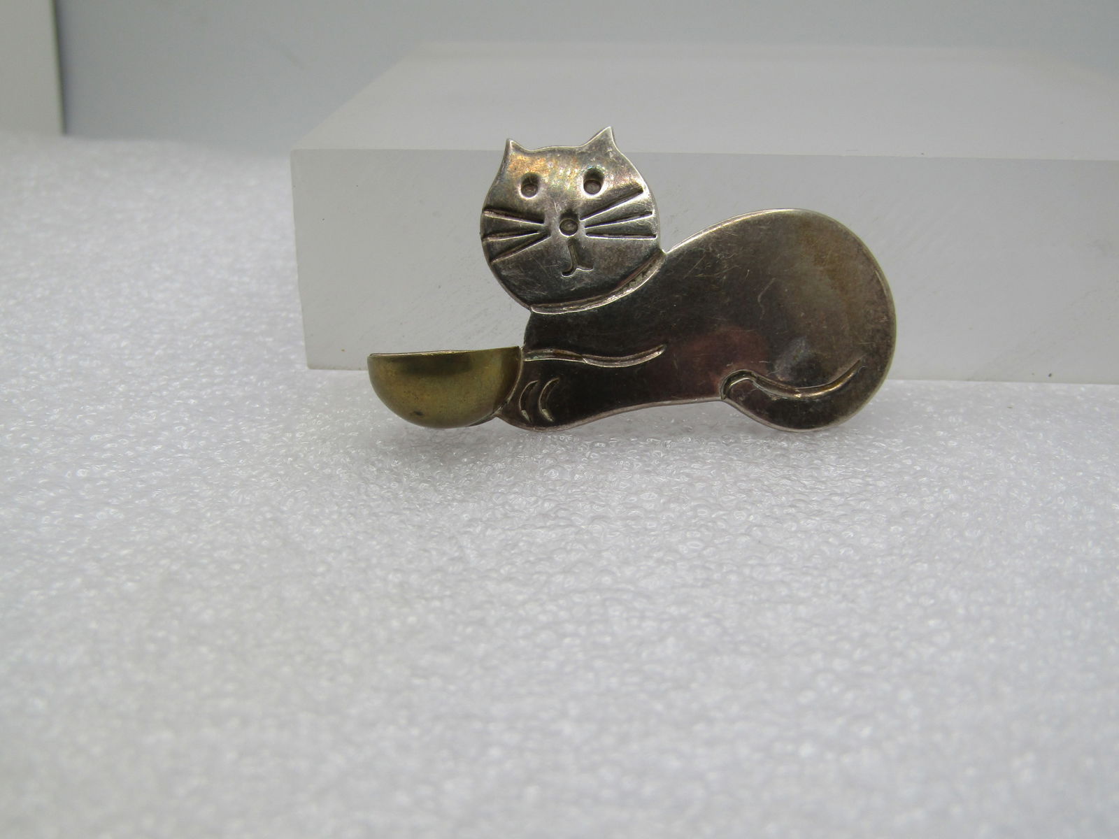 Vintage Sterling Cat with Bowl Brooch, Taxco, Mexico, Signed 925 MEXICO TM-212" and has partial - 4