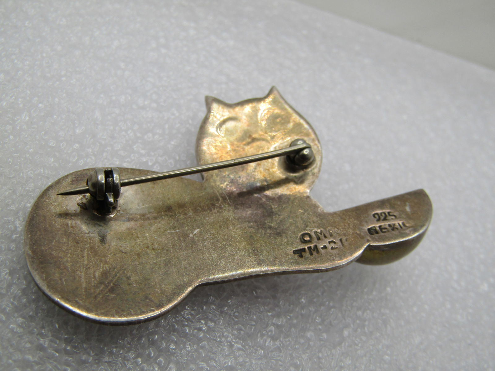 Vintage Sterling Cat with Bowl Brooch, Taxco, Mexico, Signed 925 MEXICO TM-212" and has partial - 5