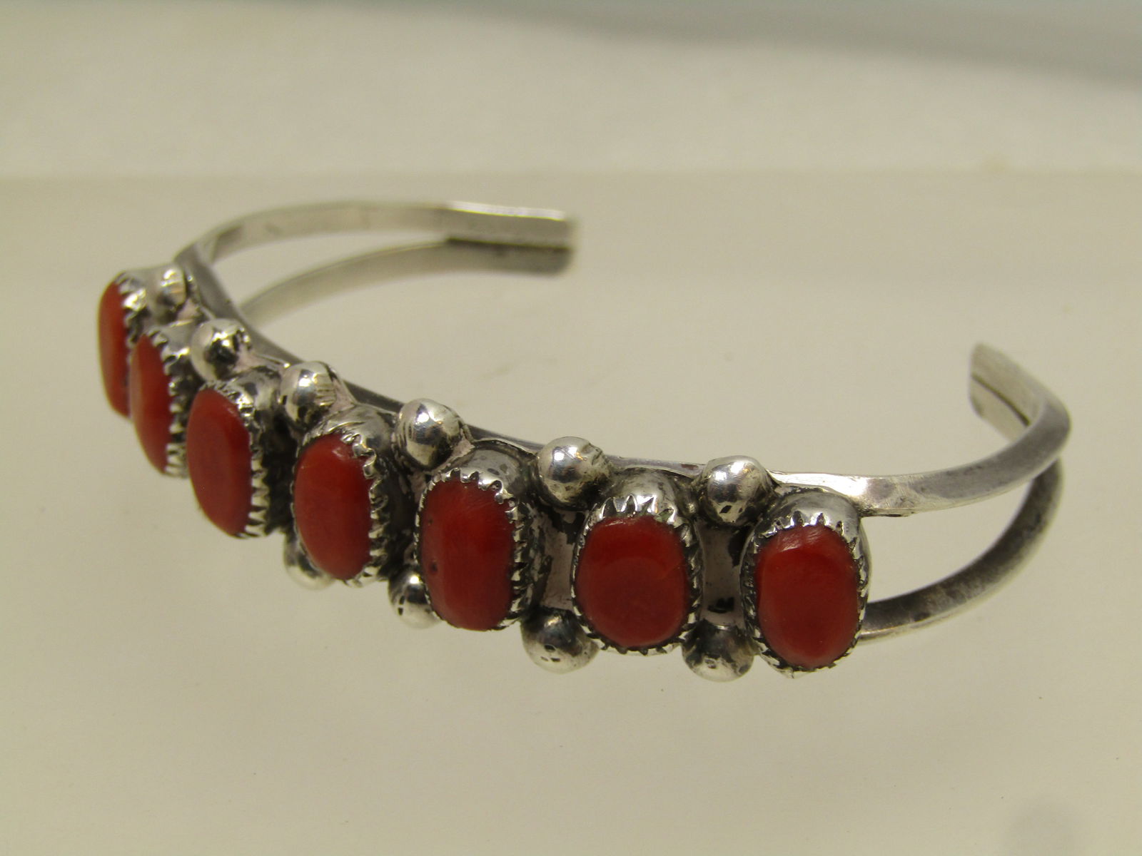 Vintage Sterling Southwestern Coral Cuff Bracelet, 6", 1960's-1980's - 3