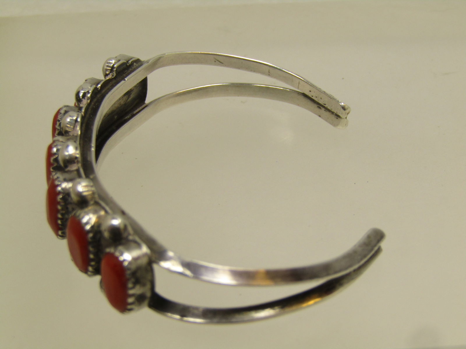 Vintage Sterling Southwestern Coral Cuff Bracelet, 6", 1960's-1980's - 6