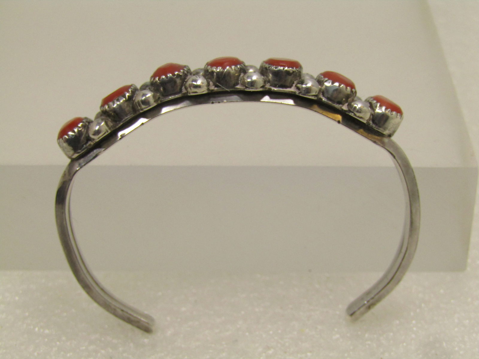 Vintage Sterling Southwestern Coral Cuff Bracelet, 6", 1960's-1980's - 8