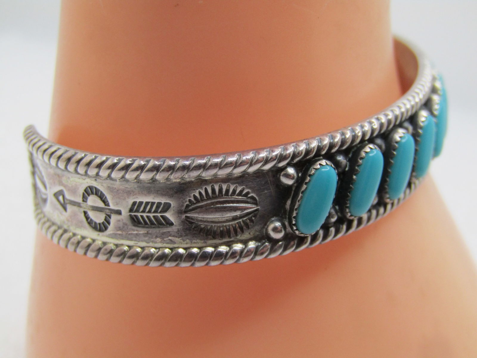 Vintage Sterling Southwestern Turquoise Cuff Bracelet, 6.75", 1980's-1990's - 3