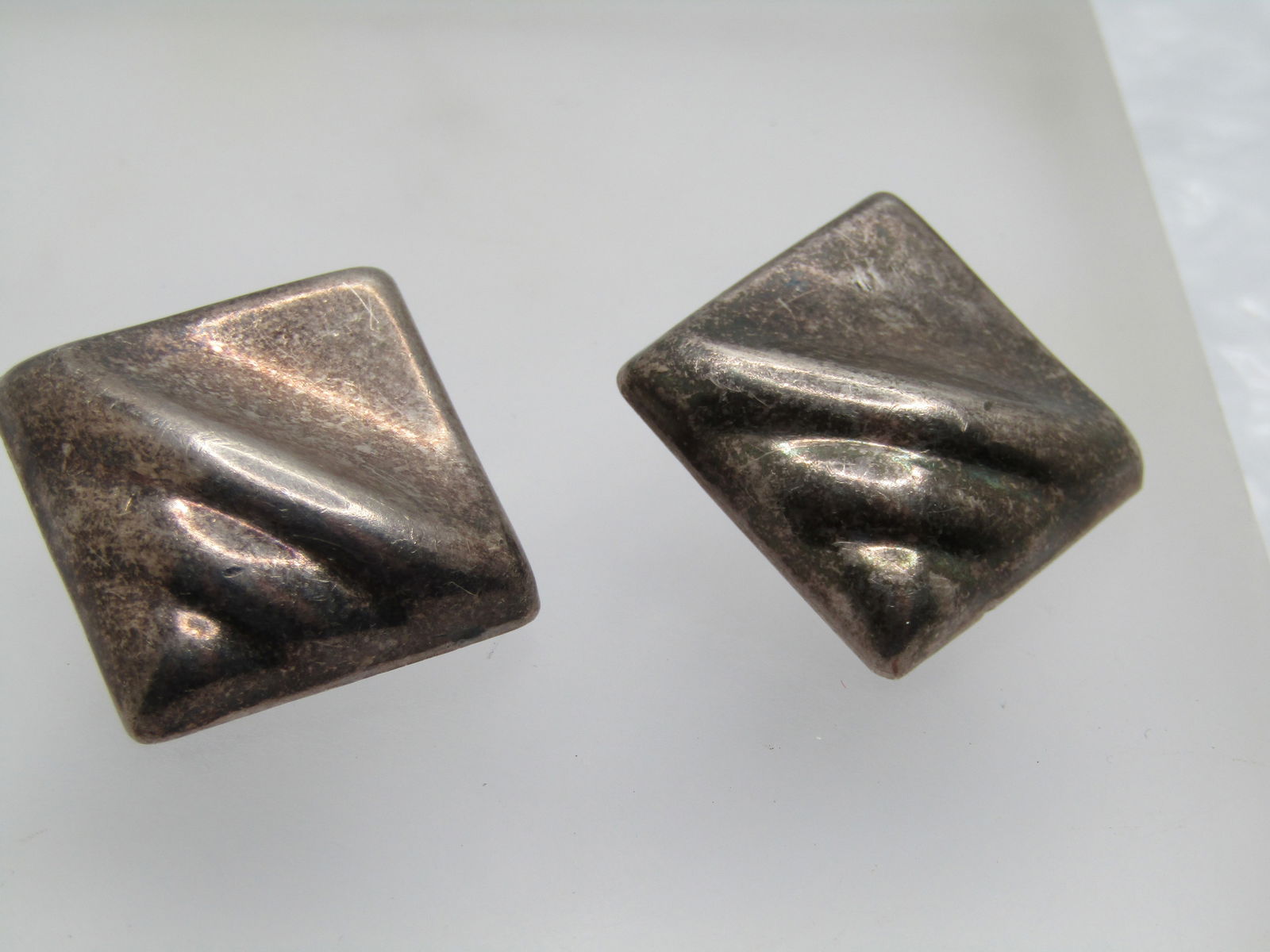 Sterling Mexico Modernist Clip Earrings, Signed - 3