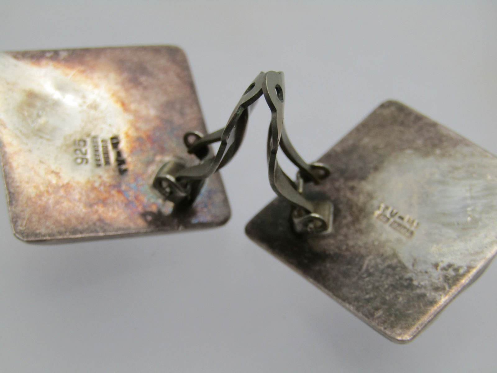 Sterling Mexico Modernist Clip Earrings, Signed - 4