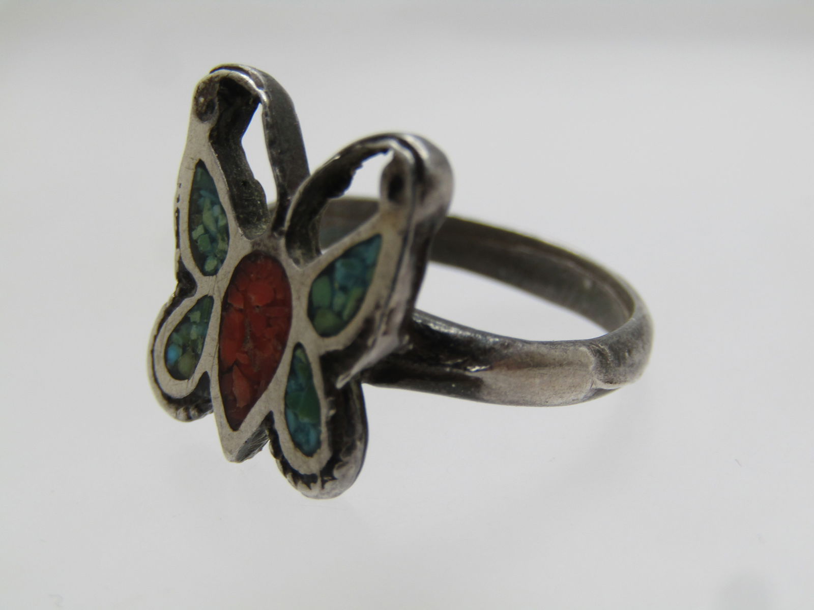 Vintage Sterling Southwestern Inlaid Butterfly Ring, Sz. 6. 1970's - 7