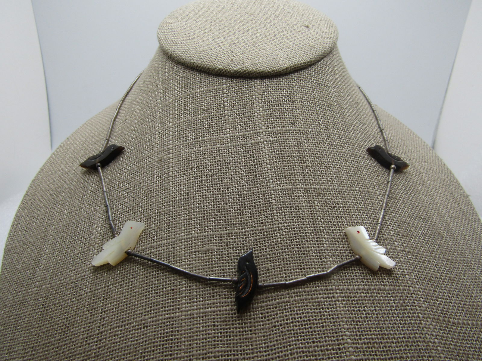 Vintage Sterling Southwestern Bird Fetish Necklace 16", 1960's-1970's (1 of 7)