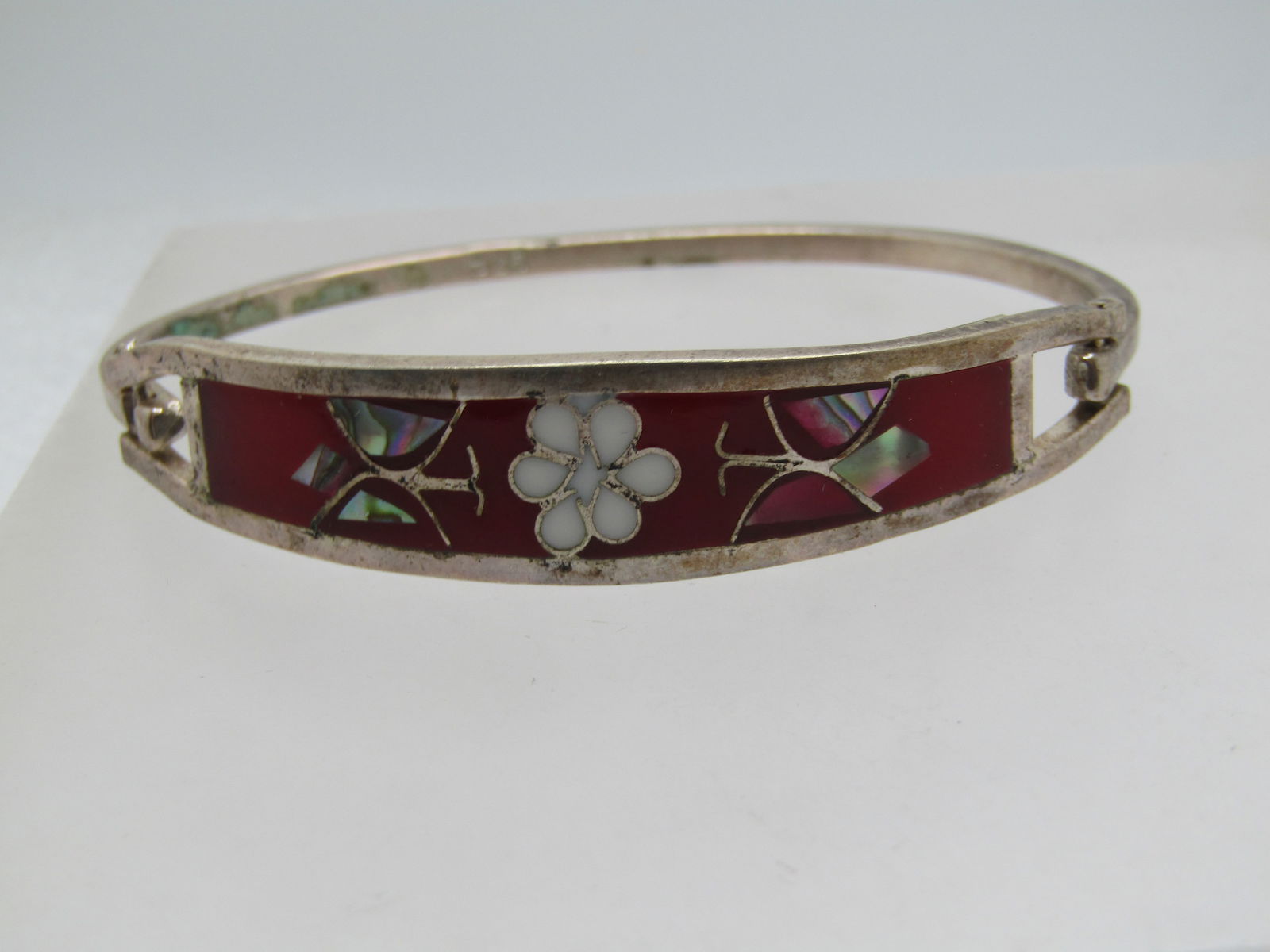Vintage Sterling Inlaid Bracelet, Taxco, Mexico, 6.75, 1960's-1980's - 6