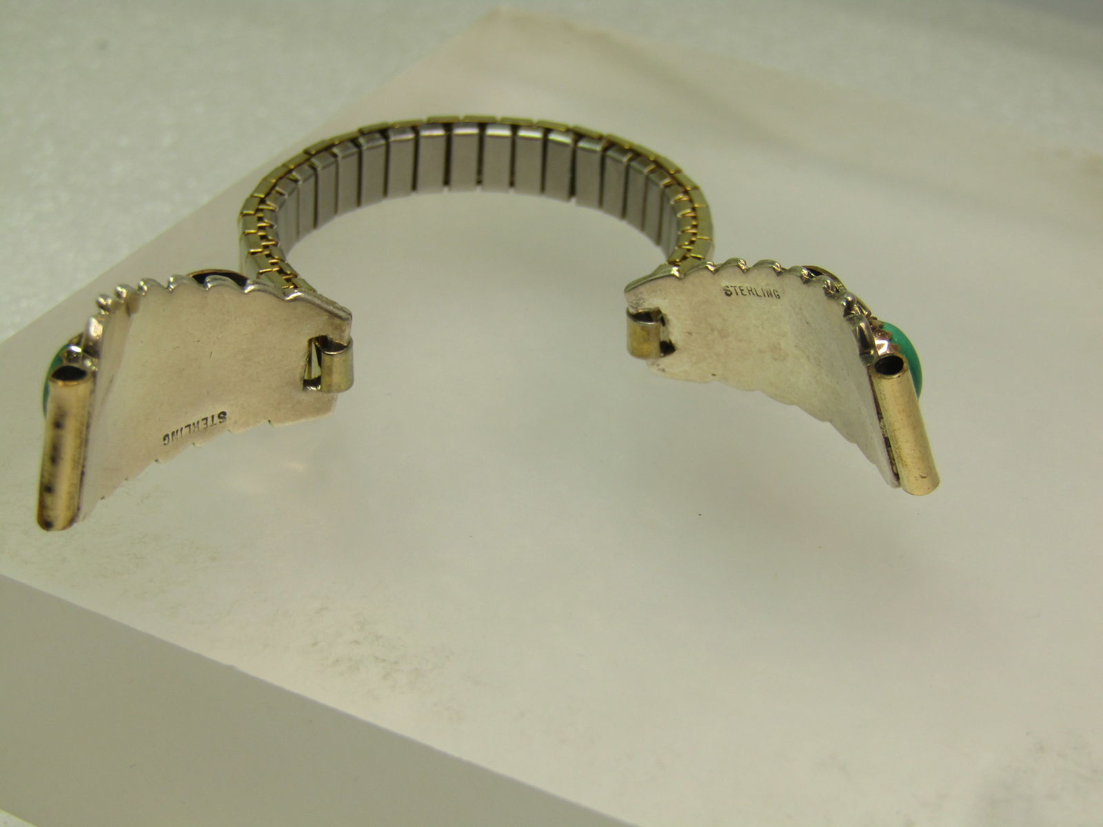 Vintage Sterling Southwestern Malacite Watch Tips/Band, Ladies, 1970's - 7