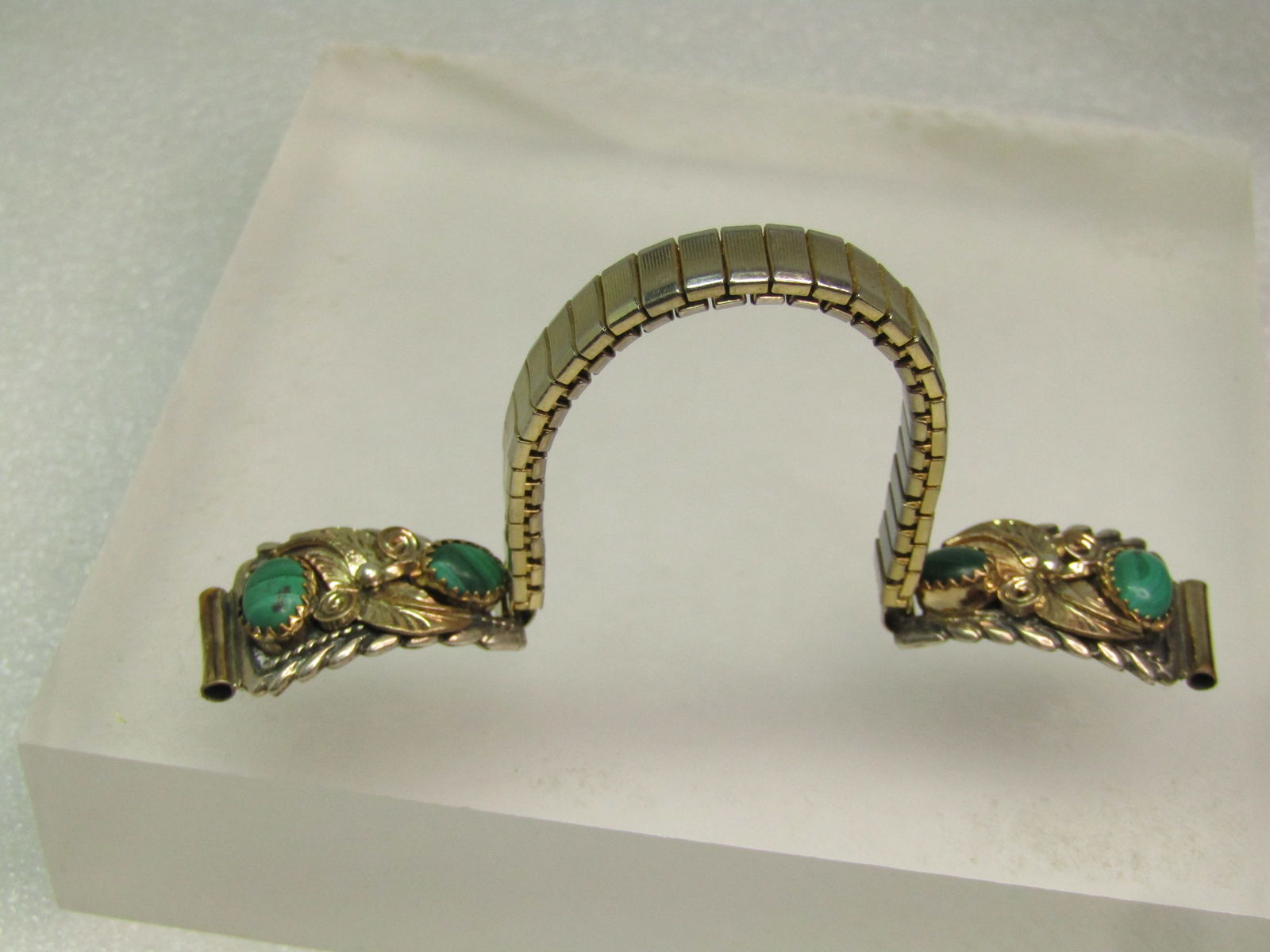 Vintage Sterling Southwestern Malacite Watch Tips/Band, Ladies, 1970's - 8