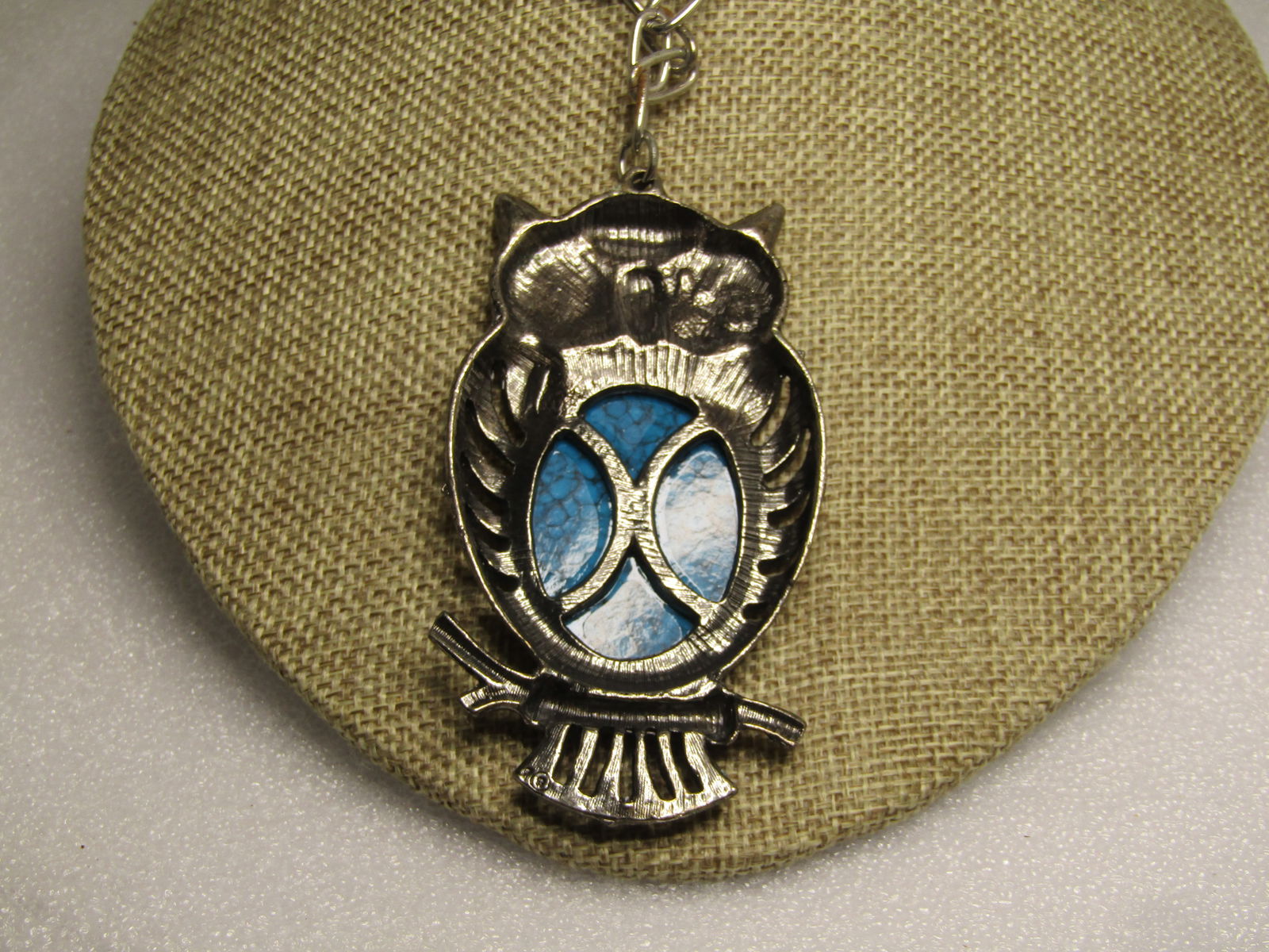 Vintage Southestern Faux Turquoise Owl Necklace, 24", 1960's-1970's, Signed - 4