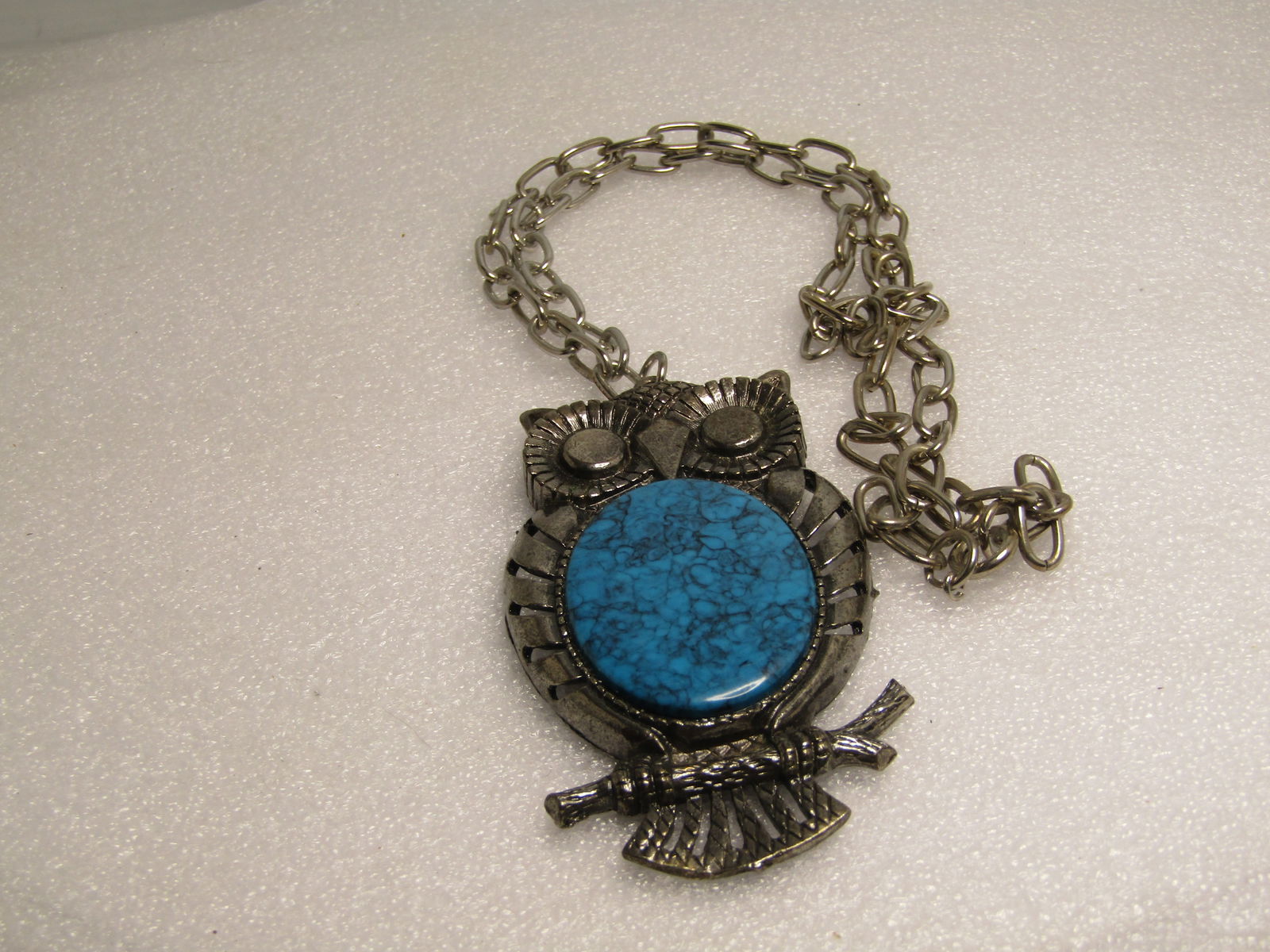 Vintage Southestern Faux Turquoise Owl Necklace, 24", 1960's-1970's, Signed - 5