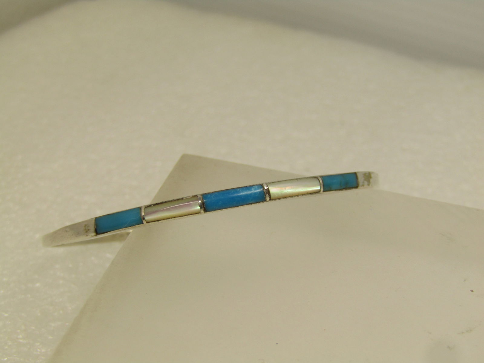 Vintage Sterling Turquoise Mother-of-Pearl Cuff Bracelet, 6.25", 1970's-1980's - 3