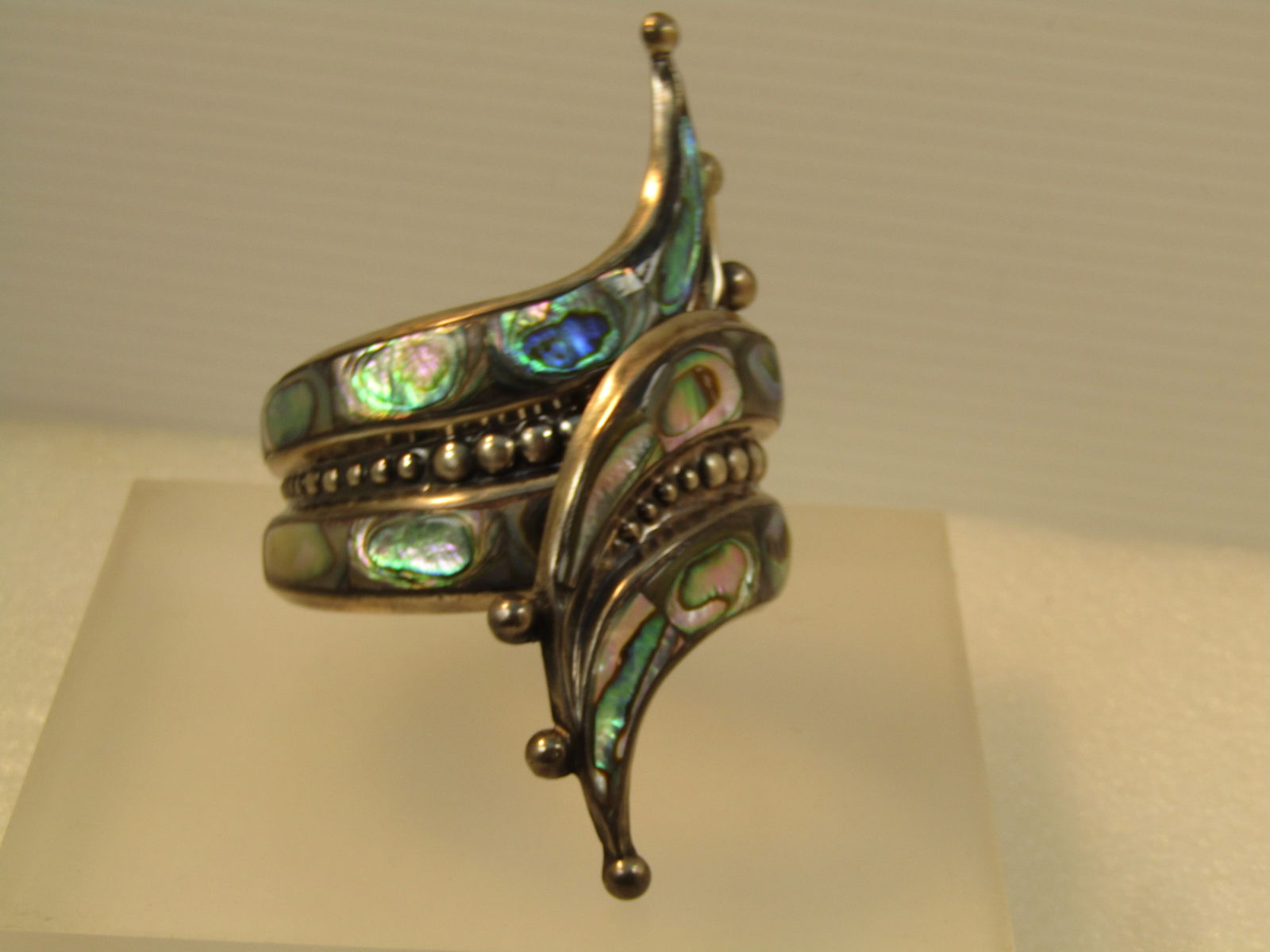 Vintage Sterling Abalone Hinged Clamper Bracelet, 6.75", 1940's-1950's, Mexico Signed F. Balladares - 2