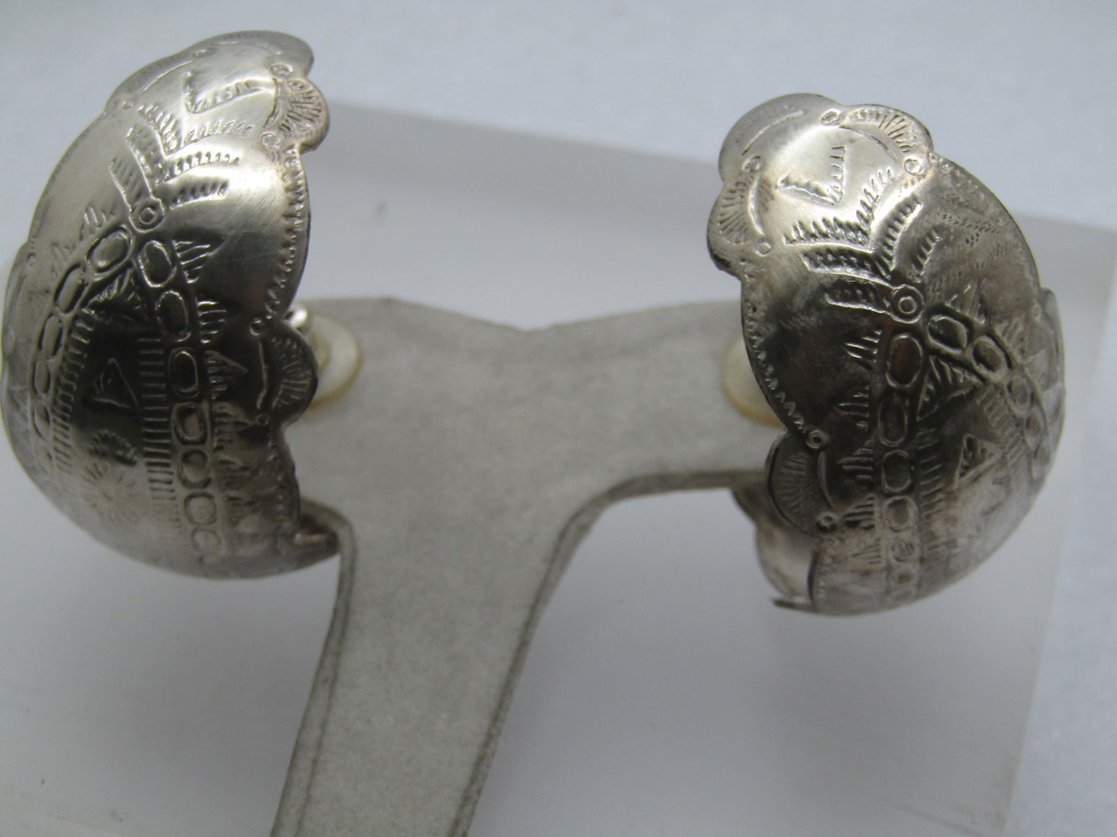 Vintage Sterling Southwestern Half Hoop Earrings, 1.5", Pierced, 1960's-1970's - 4