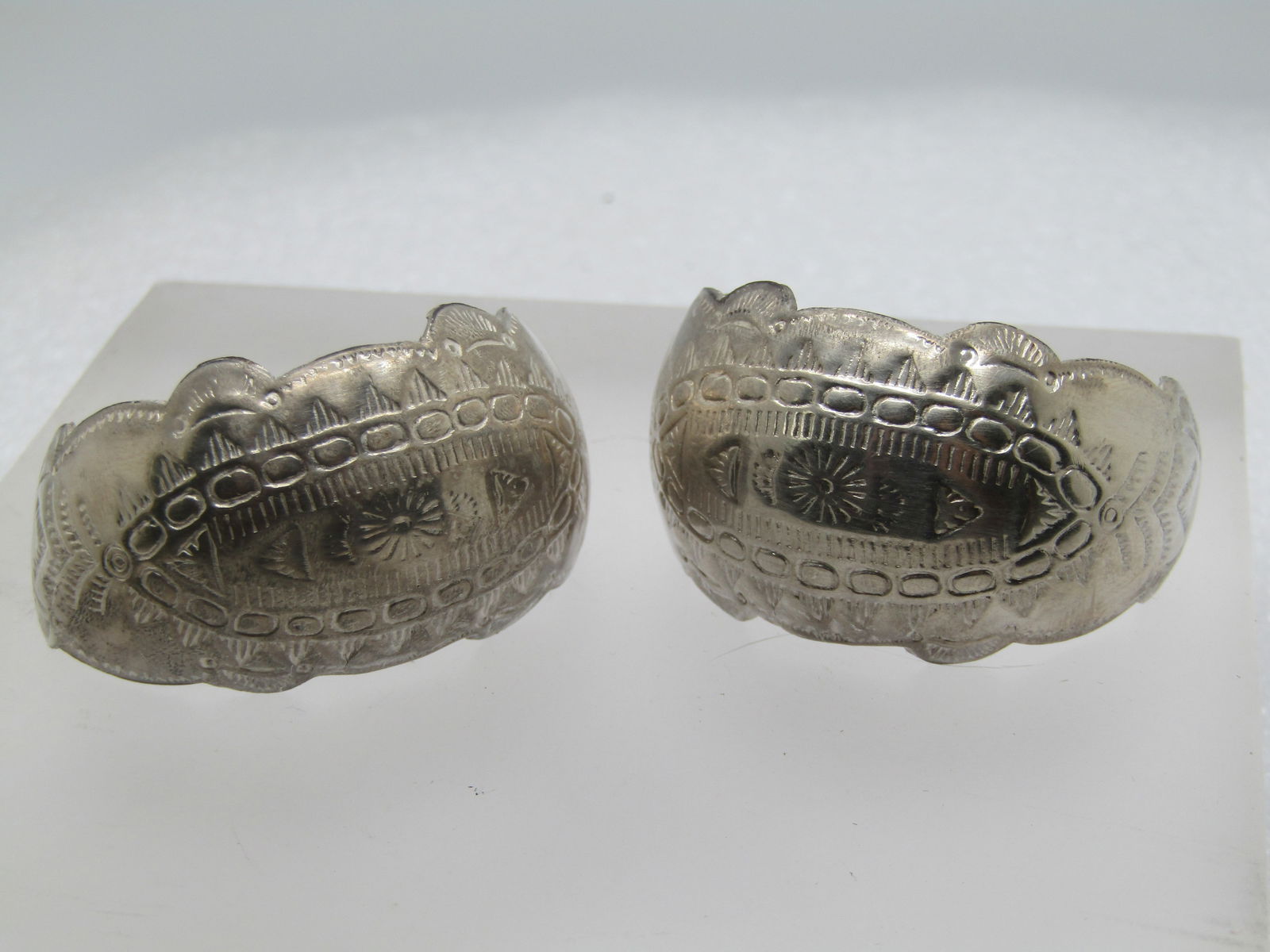 Vintage Sterling Southwestern Half Hoop Earrings, 1.5", Pierced, 1960's-1970's - 8