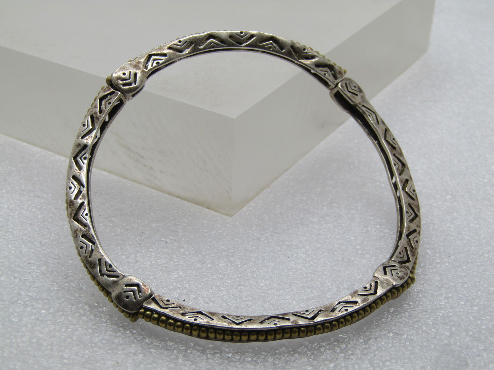 Vintage Sterling Southwestern Stamped Bracelet, Stretch 7.5" 1980's-1990's (1 of 5)