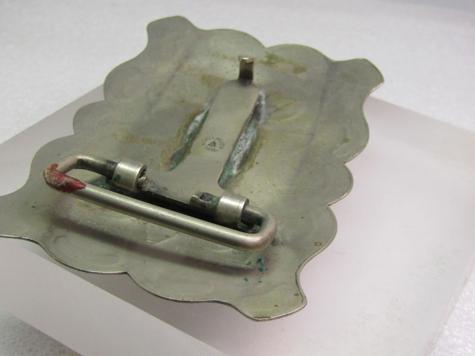 Vintage Southwestern Faux Turquoise Buckle, Signed Bell trading, 1960's-1970's - 7