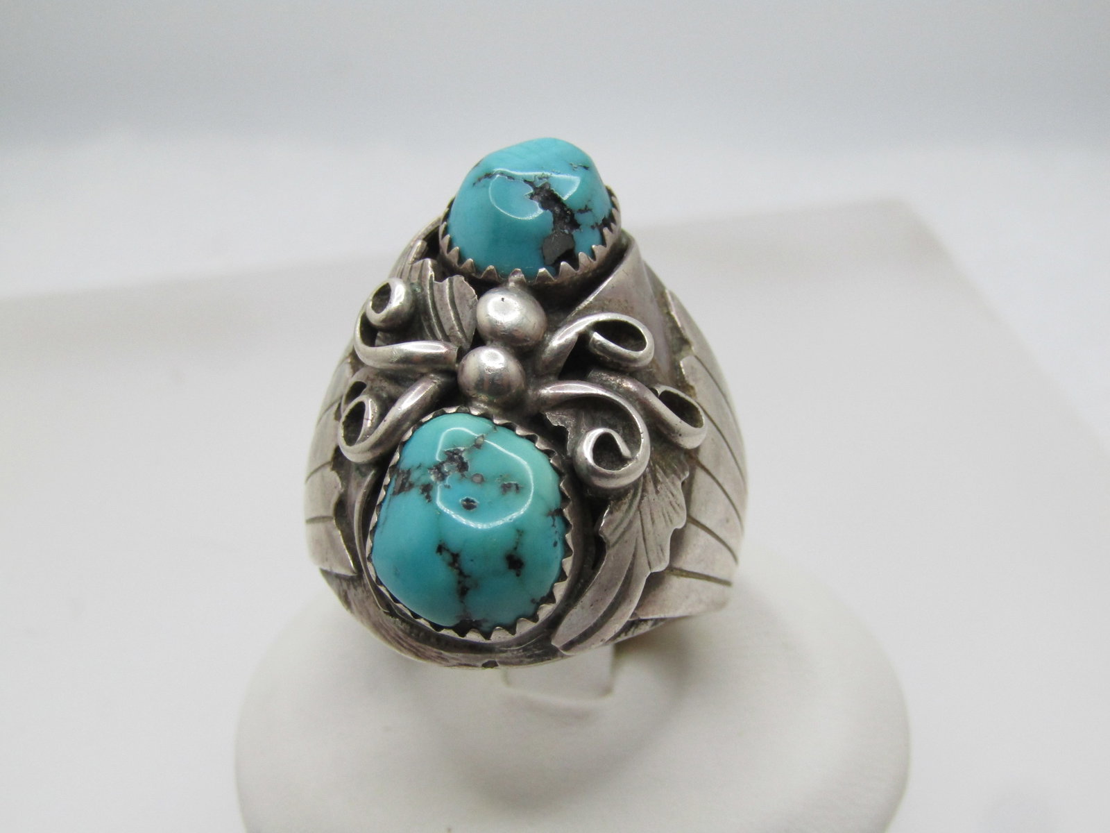 Vintage Southwestern Sterling Turquoise Ring, Sz. 11, Men's, 1970's-1980's, Signed (1 of 6)