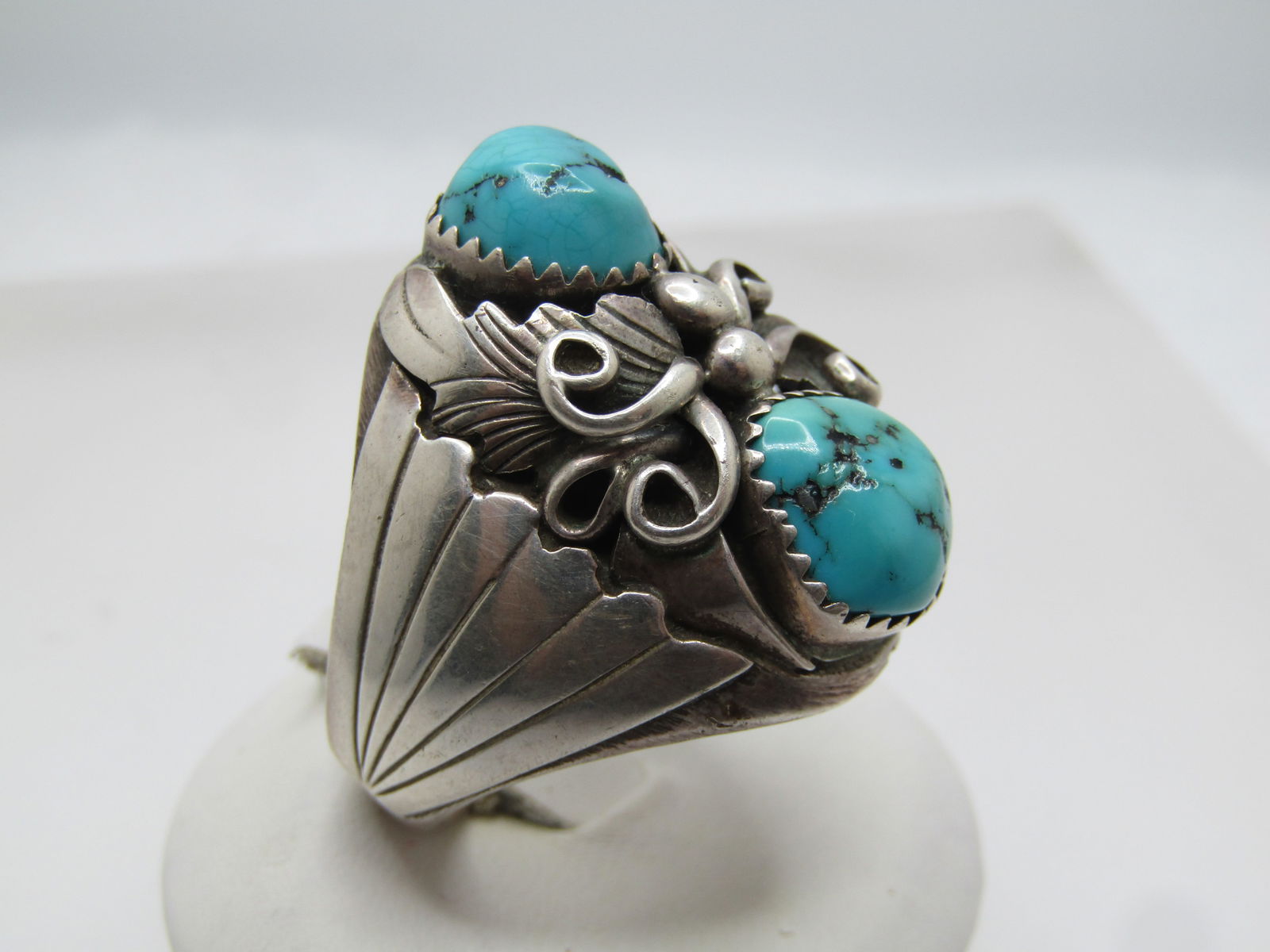 Vintage Southwestern Sterling Turquoise Ring, Sz. 11, Men's, 1970's-1980's, Signed - 2