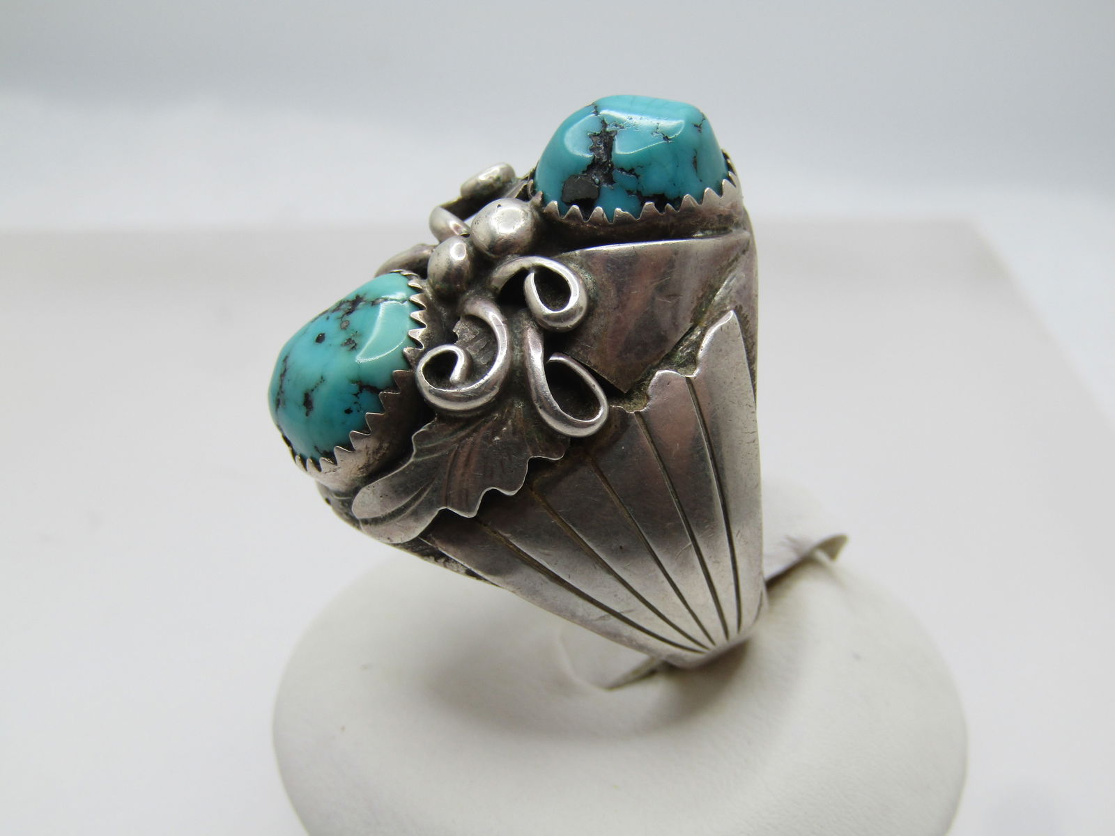 Vintage Southwestern Sterling Turquoise Ring, Sz. 11, Men's, 1970's-1980's, Signed - 3