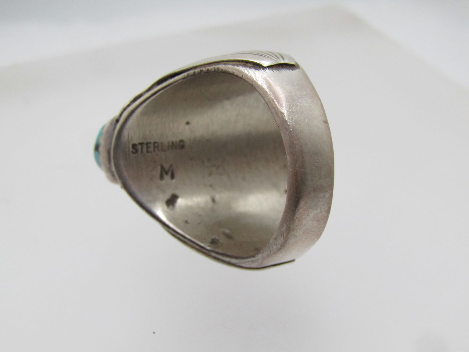 Vintage Southwestern Sterling Turquoise Ring, Sz. 11, Men's, 1970's-1980's, Signed - 4