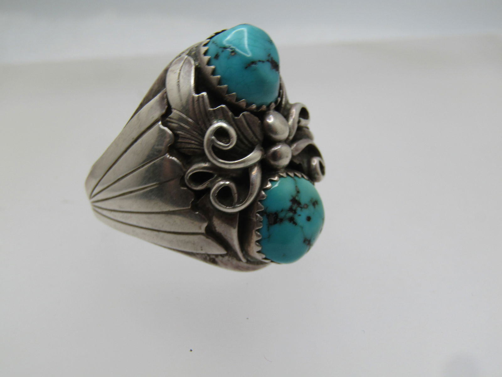 Vintage Southwestern Sterling Turquoise Ring, Sz. 11, Men's, 1970's-1980's, Signed - 5