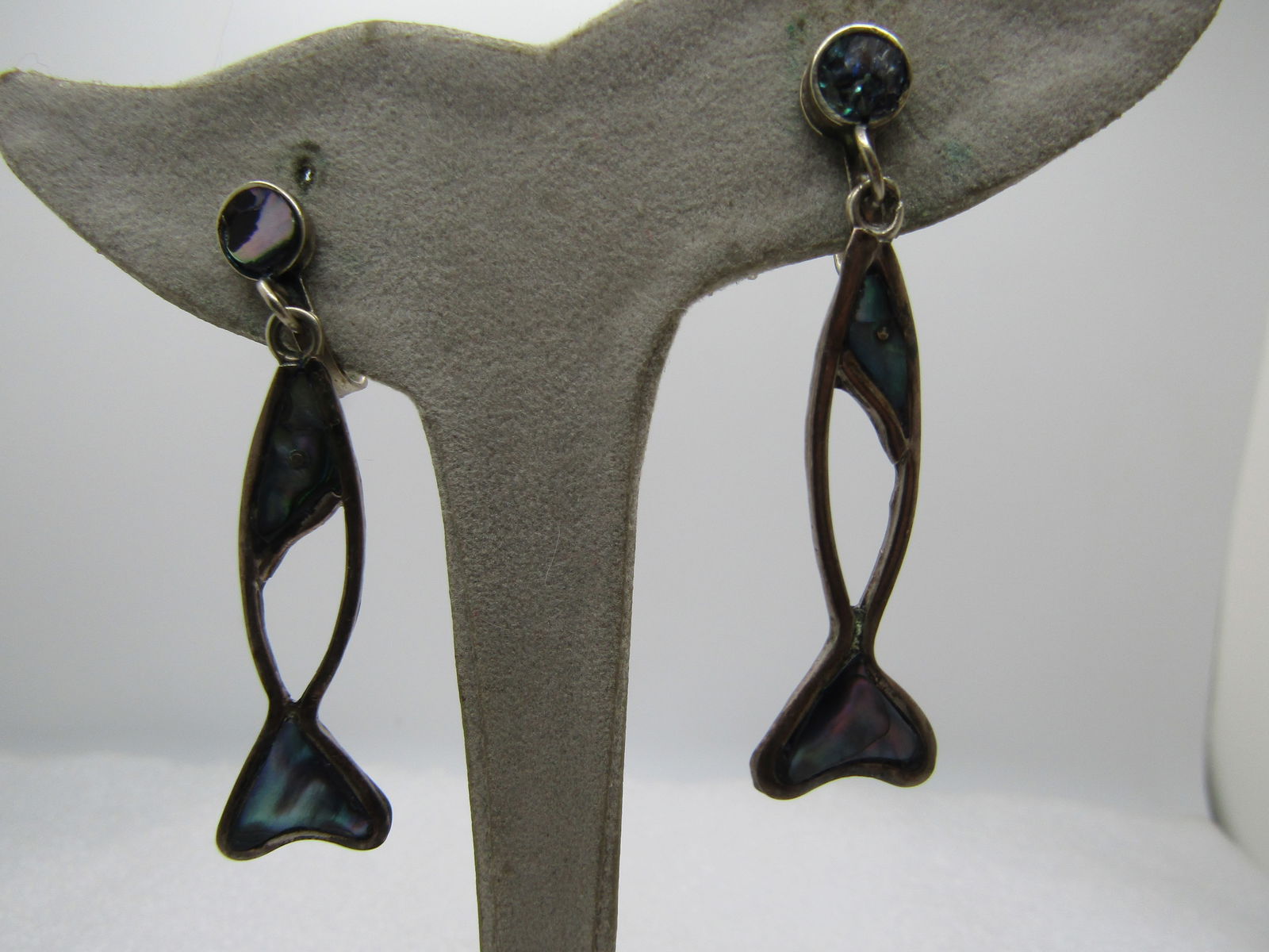 Vintage Sterling Abalone Fish Drop Earrings, Screwback, Taxco, Mexico, 1960's-1970's (1 of 6)