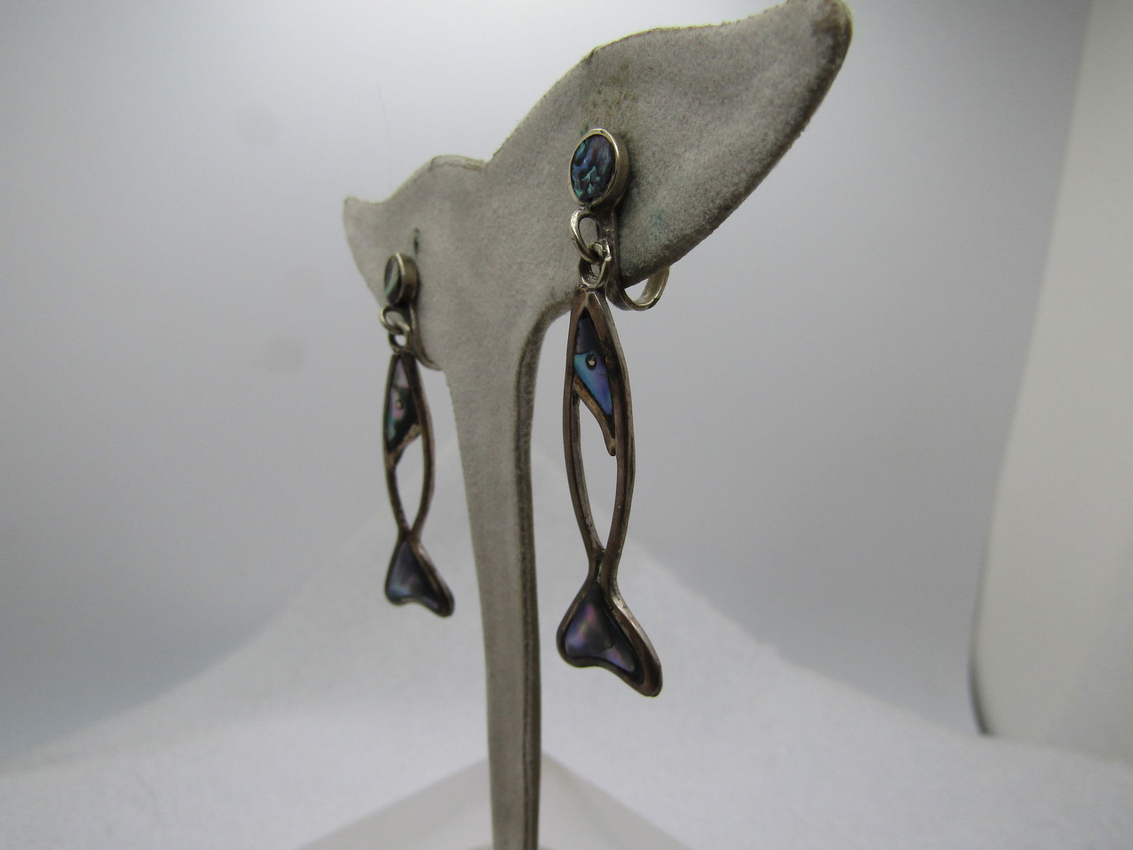 Vintage Sterling Abalone Fish Drop Earrings, Screwback, Taxco, Mexico, 1960's-1970's - 2