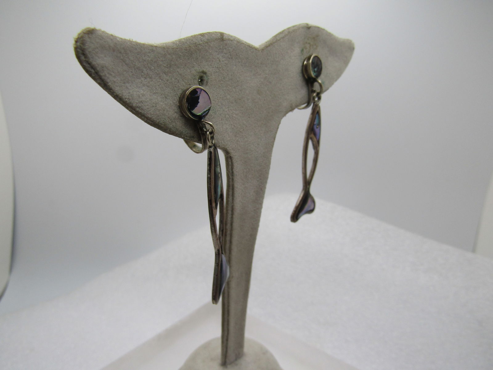 Vintage Sterling Abalone Fish Drop Earrings, Screwback, Taxco, Mexico, 1960's-1970's - 3