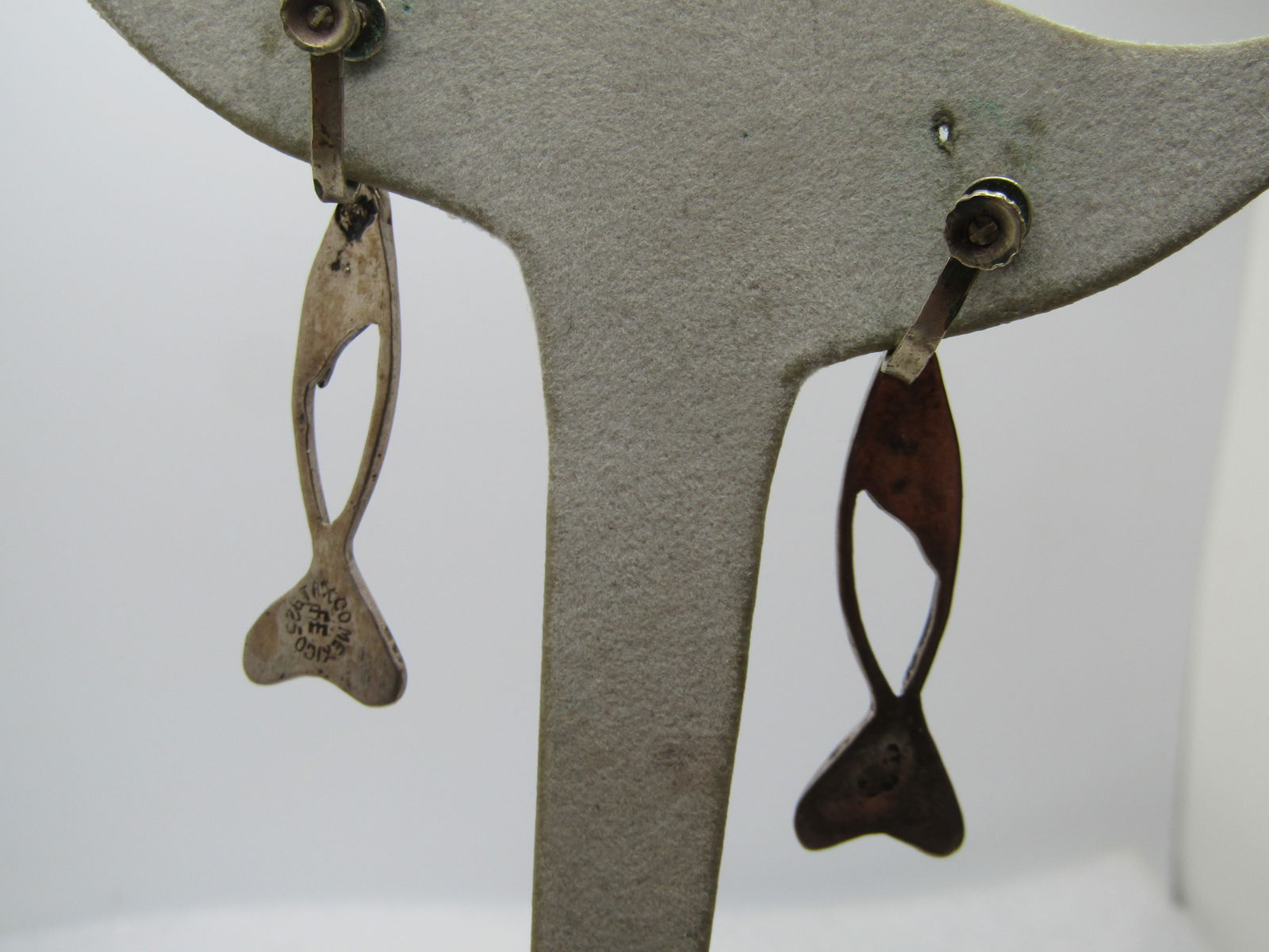 Vintage Sterling Abalone Fish Drop Earrings, Screwback, Taxco, Mexico, 1960's-1970's - 4