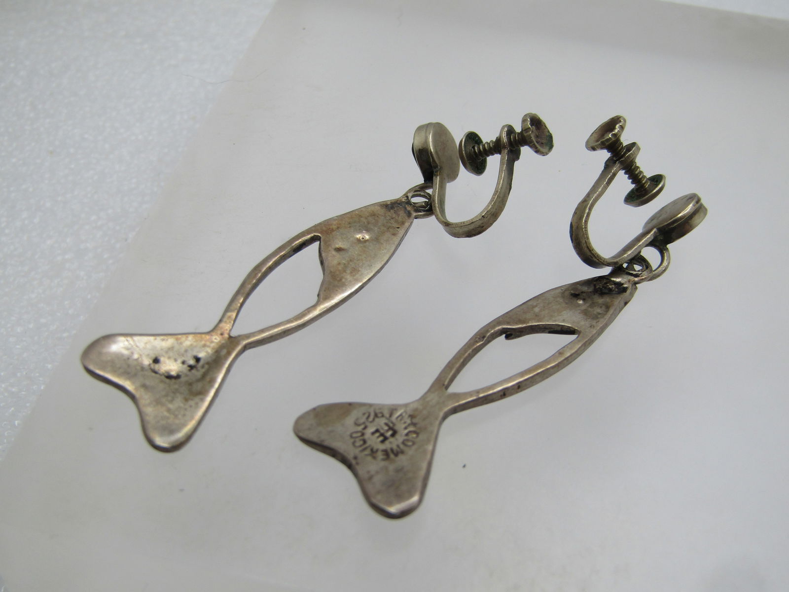 Vintage Sterling Abalone Fish Drop Earrings, Screwback, Taxco, Mexico, 1960's-1970's - 6