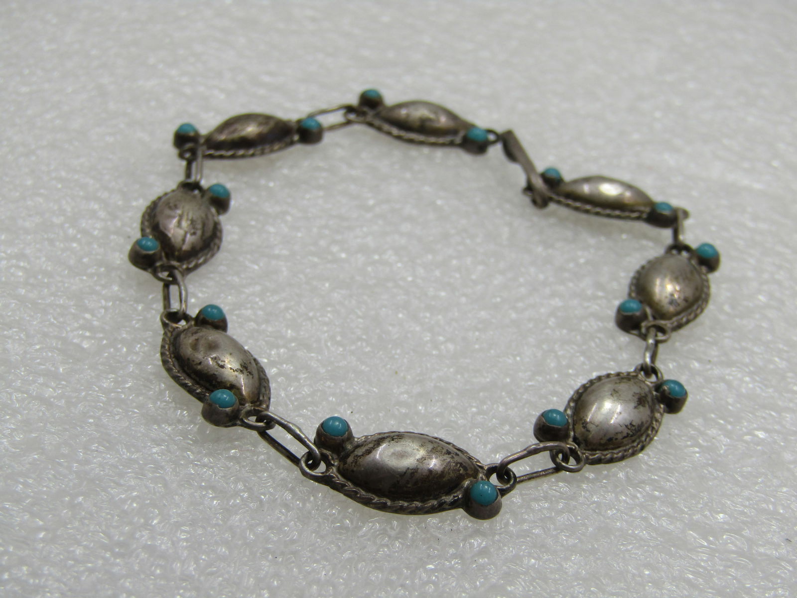 Vintage Sterilng Turquoise Taxco, Mexico Bracelet 7.5", 1970's - 2