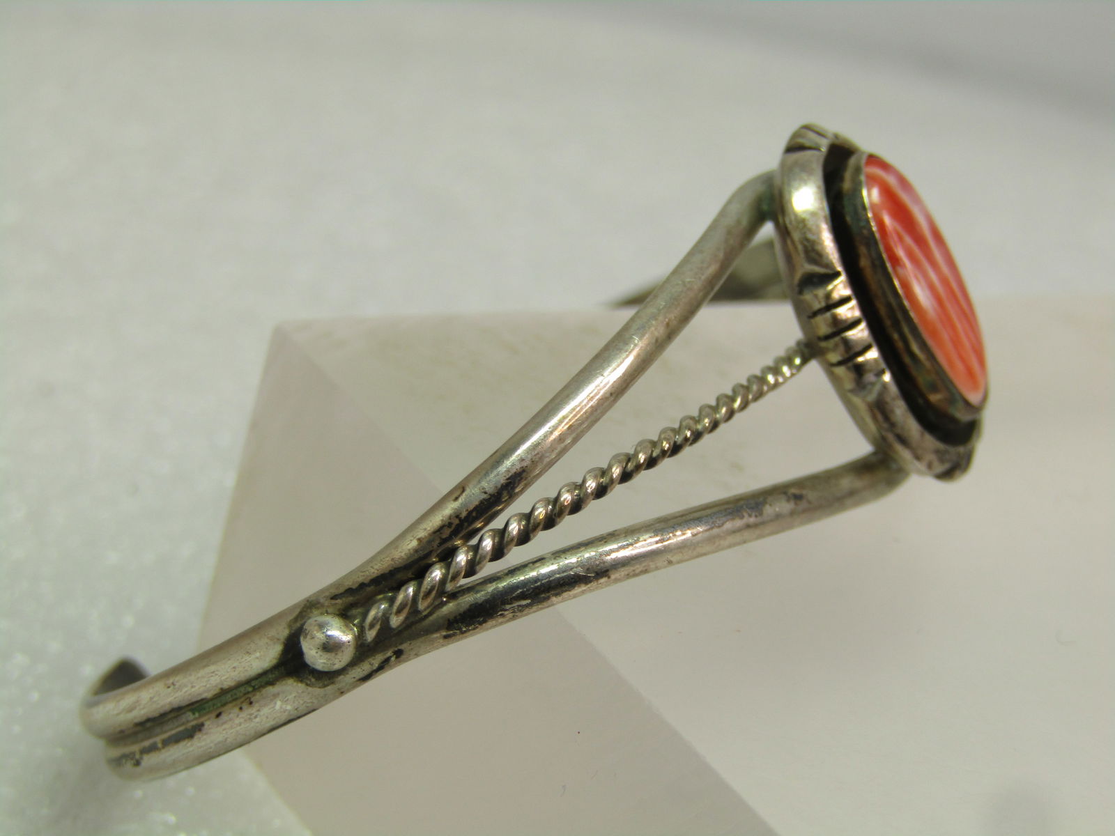 Vintage Sterling Agate Cuff Bracelet, Unisex, S. 7.25, Signed L.M., 1980's - 3