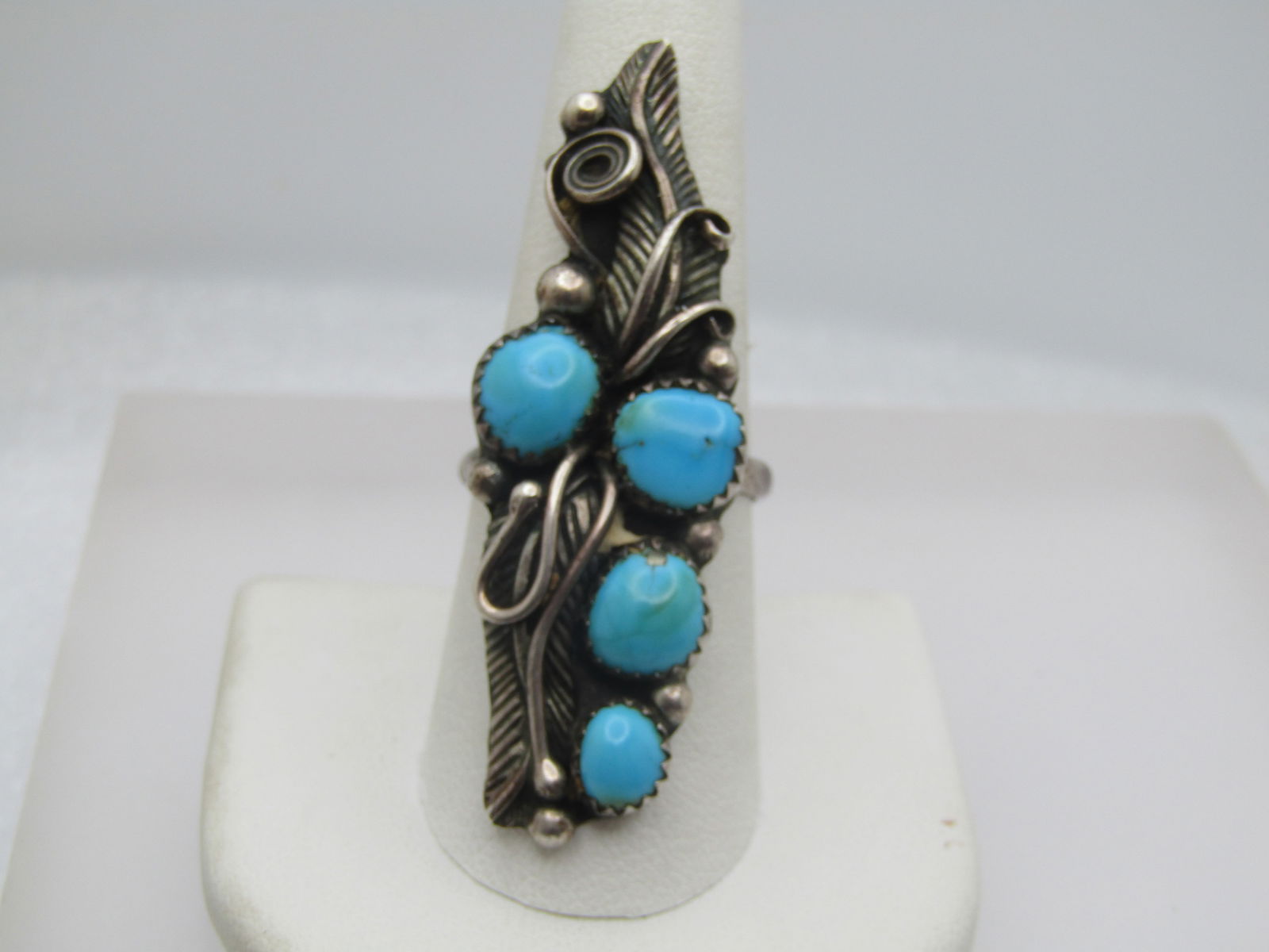 Vintage Sterling Southwestern Turquoise Ring, Sz. 9, Long . 1970's-1980's, Unisex - 2