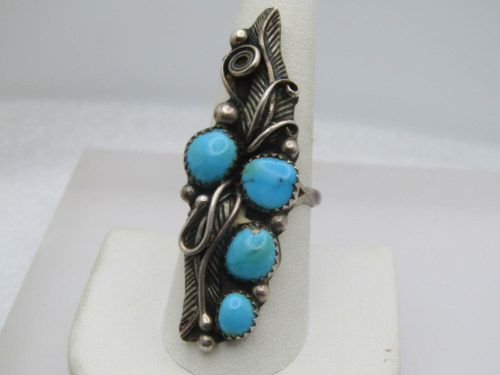 Vintage Sterling Southwestern Turquoise Ring, Sz. 9, Long . 1970's-1980's, Unisex - 3