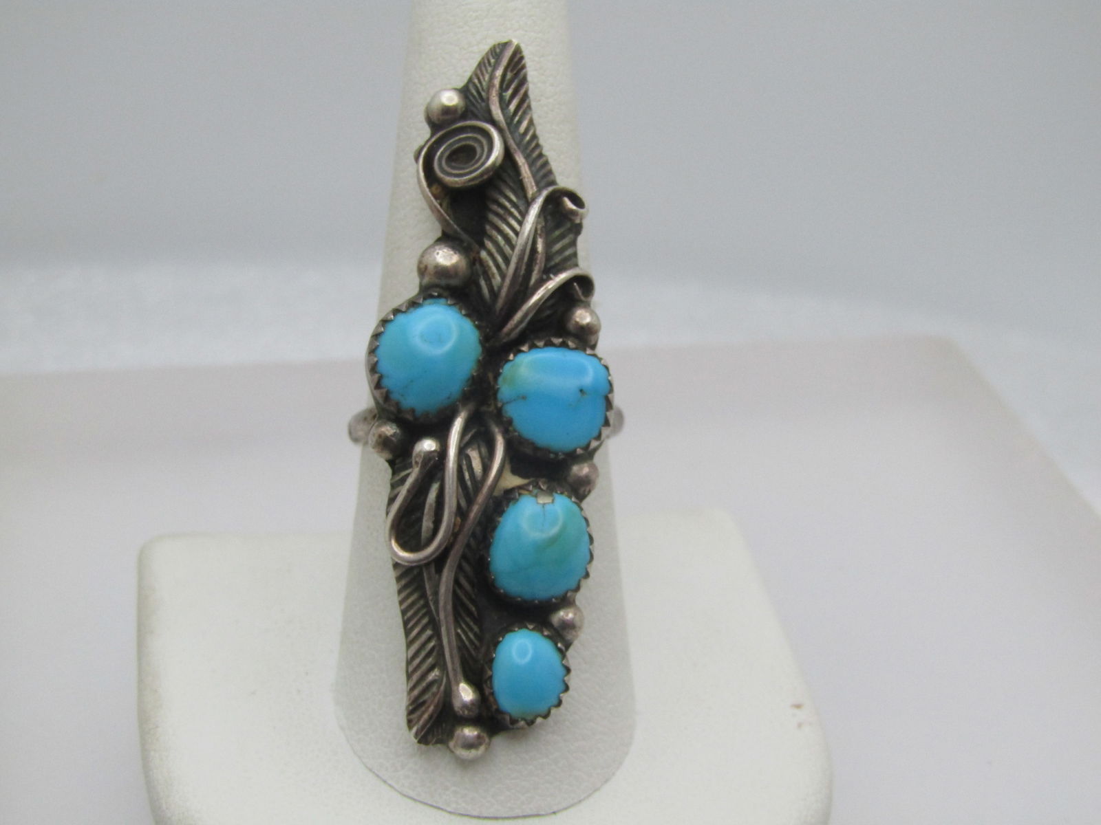 Vintage Sterling Southwestern Turquoise Ring, Sz. 9, Long . 1970's-1980's, Unisex - 4