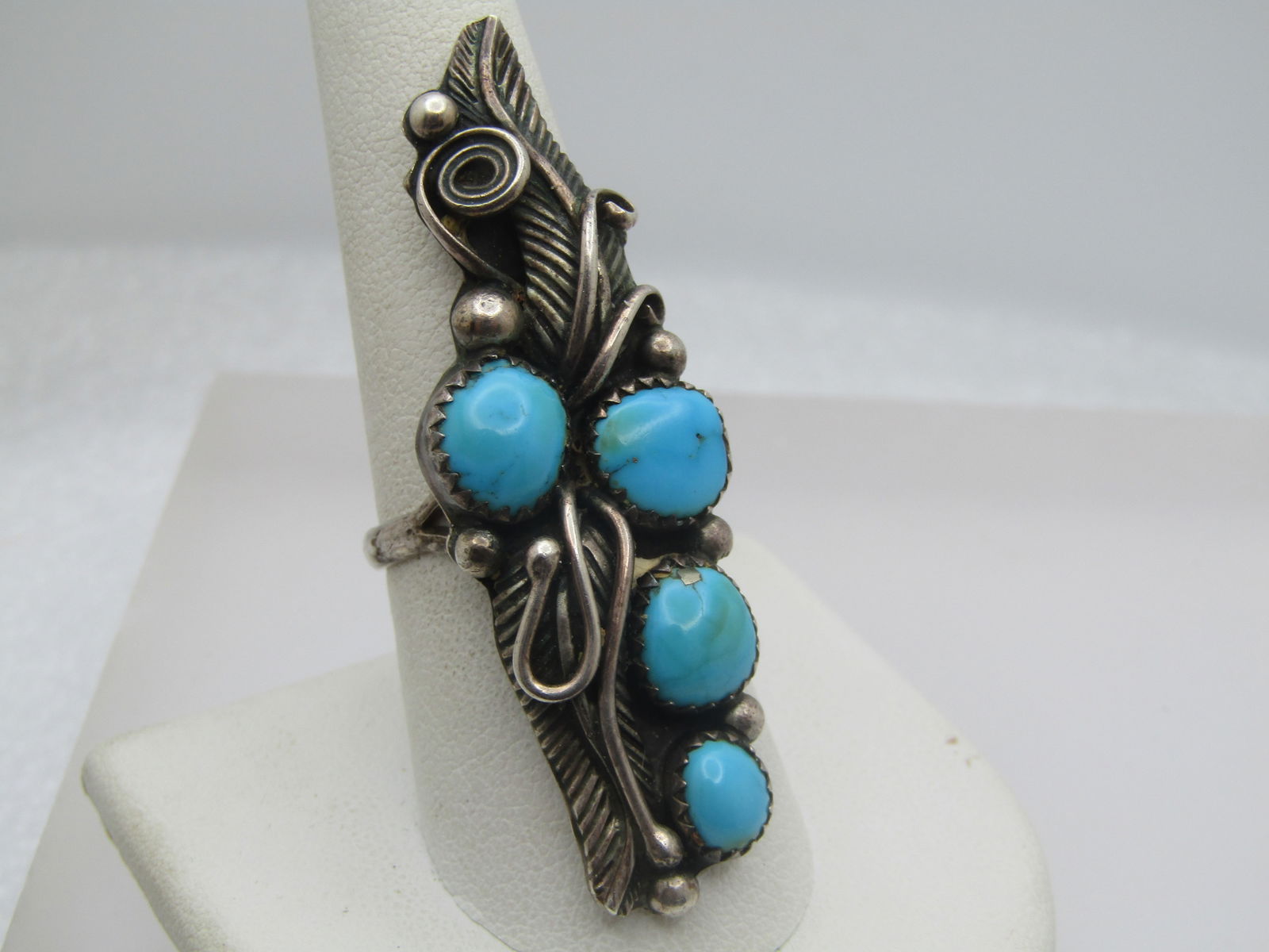 Vintage Sterling Southwestern Turquoise Ring, Sz. 9, Long . 1970's-1980's, Unisex - 5