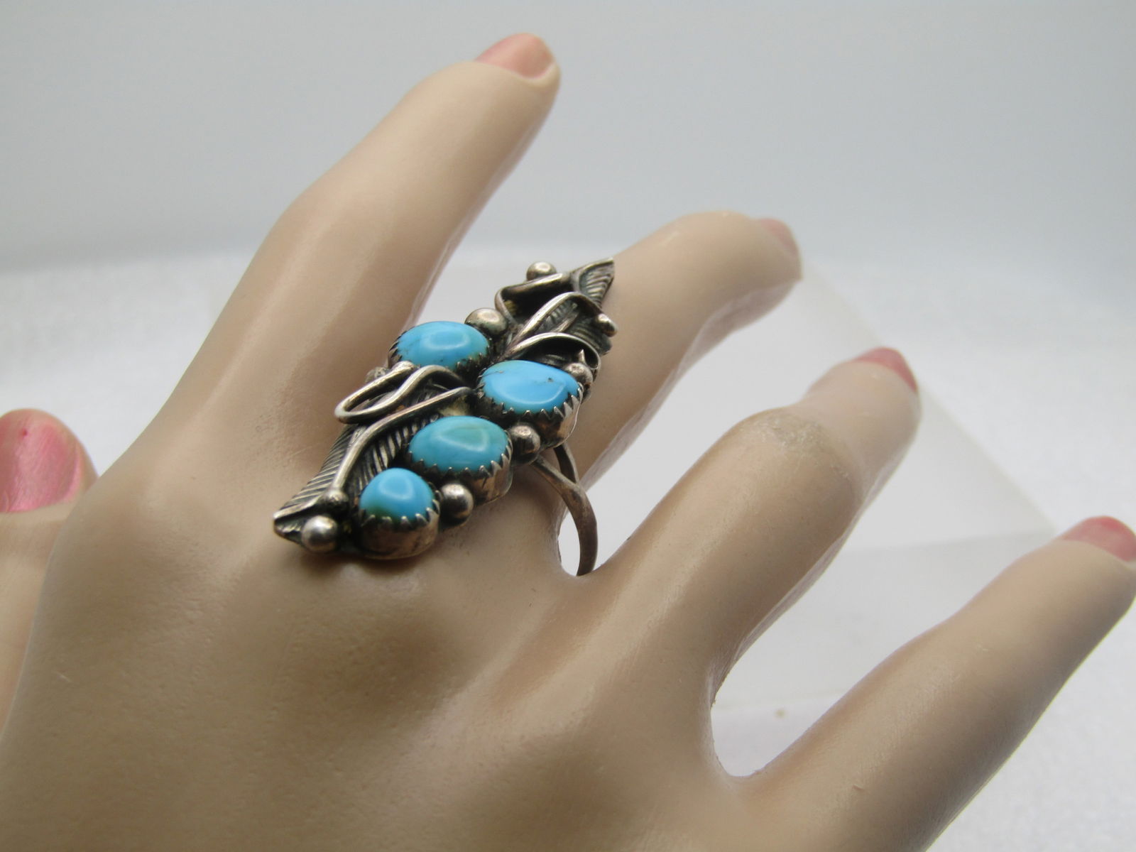 Vintage Sterling Southwestern Turquoise Ring, Sz. 9, Long . 1970's-1980's, Unisex - 8