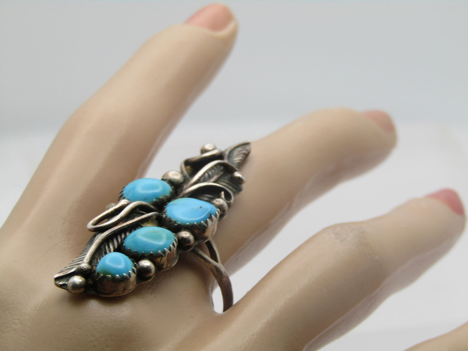 Vintage Sterling Southwestern Turquoise Ring, Sz. 9, Long . 1970's-1980's, Unisex - 9