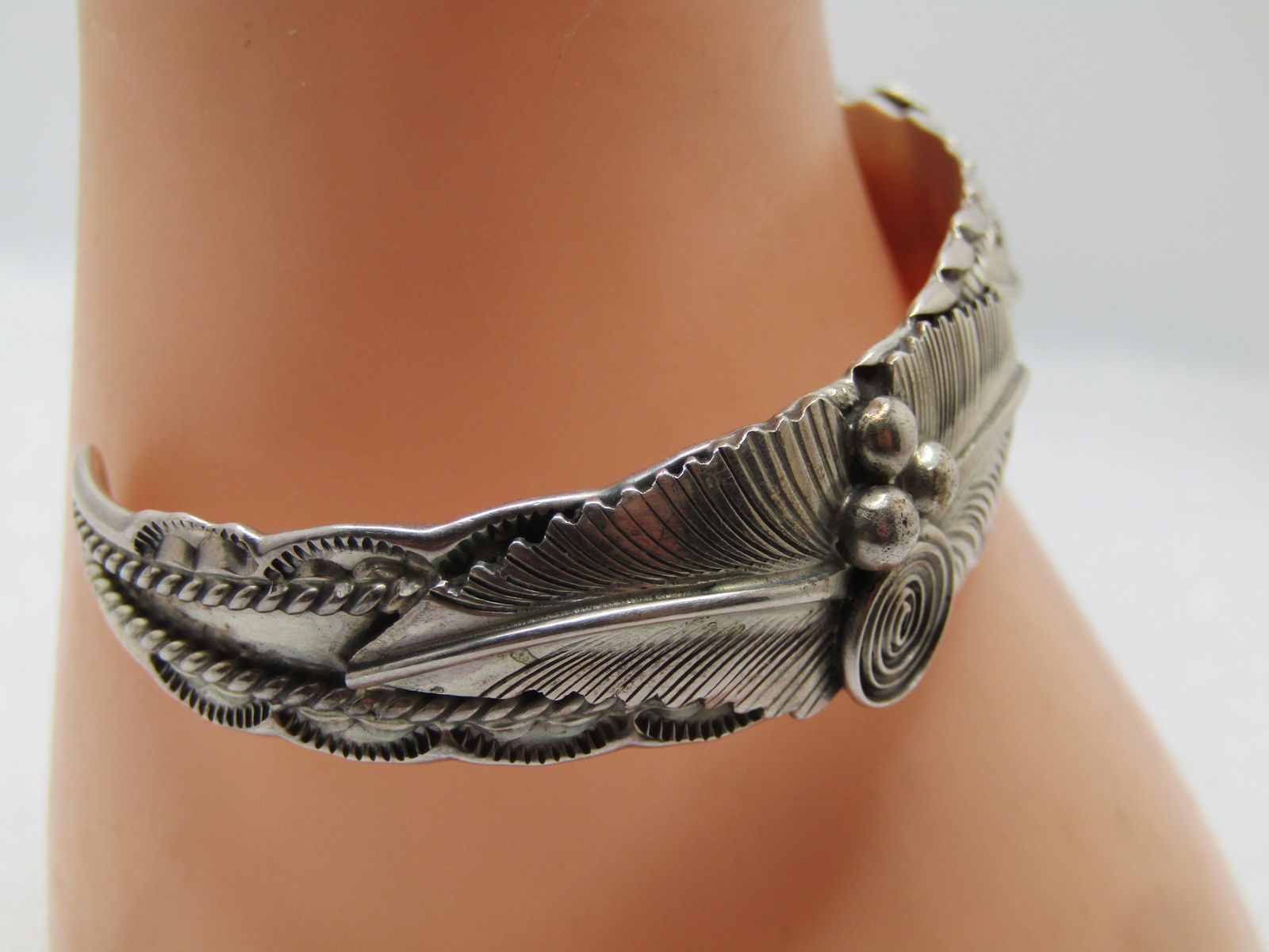 Vintage Sterling Navajo Cuff Bracelet, 6.75", 1980's, Signed LC (Lee Charley, Jr.) - 3