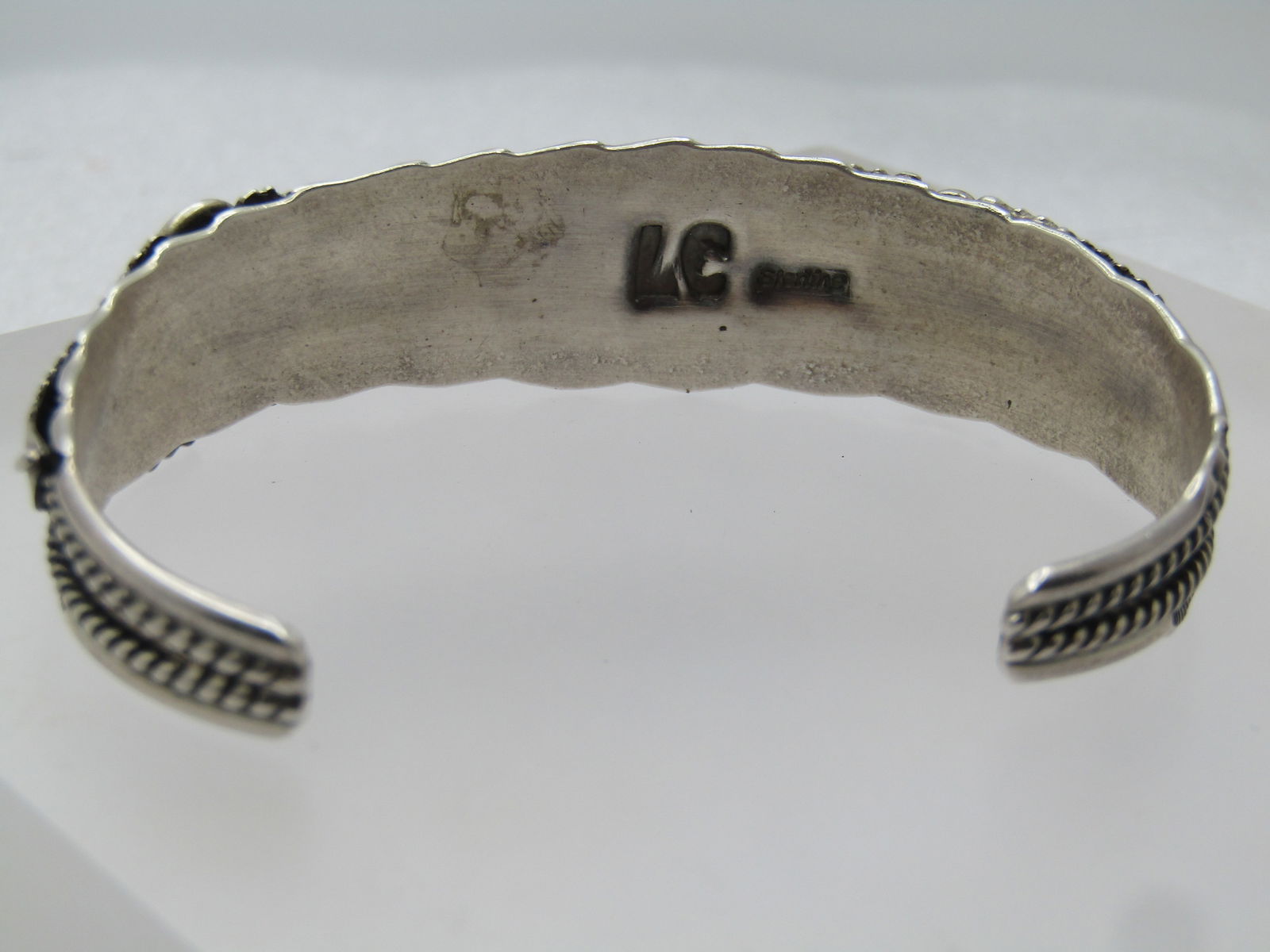 Vintage Sterling Navajo Cuff Bracelet, 6.75", 1980's, Signed LC (Lee Charley, Jr.) - 5