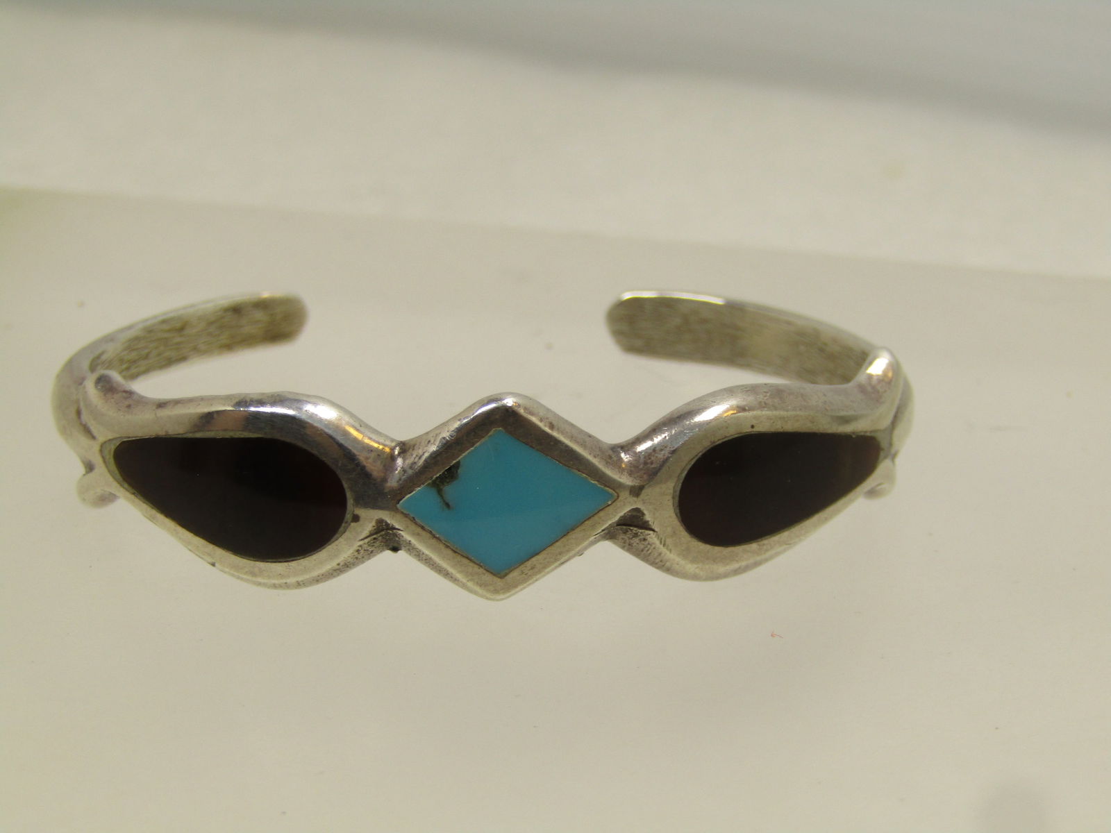 Vintage Sterling Southwestern Inlaid Turquoise/Shell Cuff Bracelet, 6", 1970's-1980's (1 of 6)